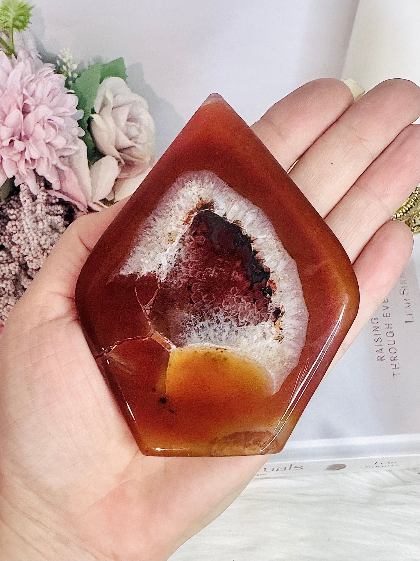 Beautiful Carnelian Carved Druzy Flame (This piece has cracks through it) Reduced Price