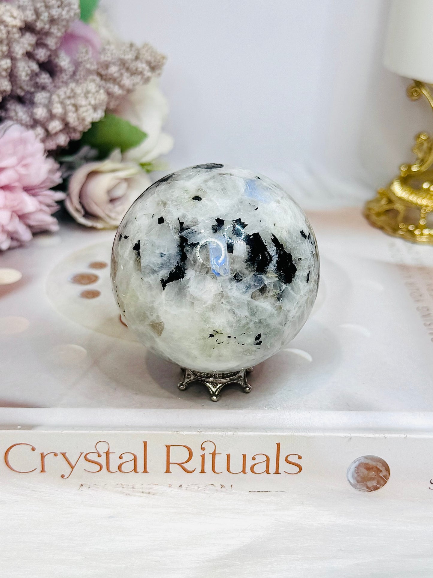 Rainbow Moonstone Sphere with Blue Flash 249g