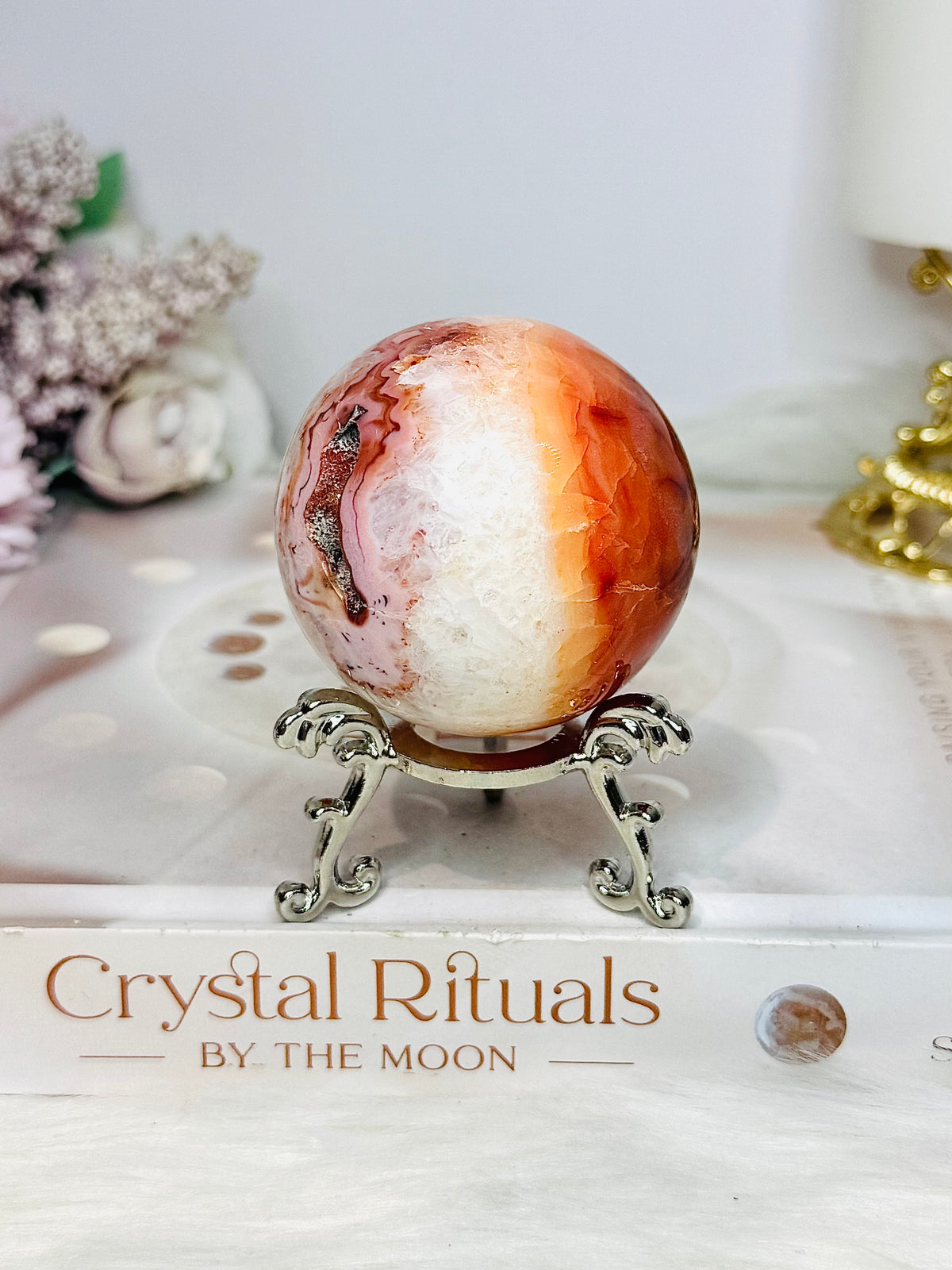 High Grade Druzy Carnelian Sphere on Stand 200g