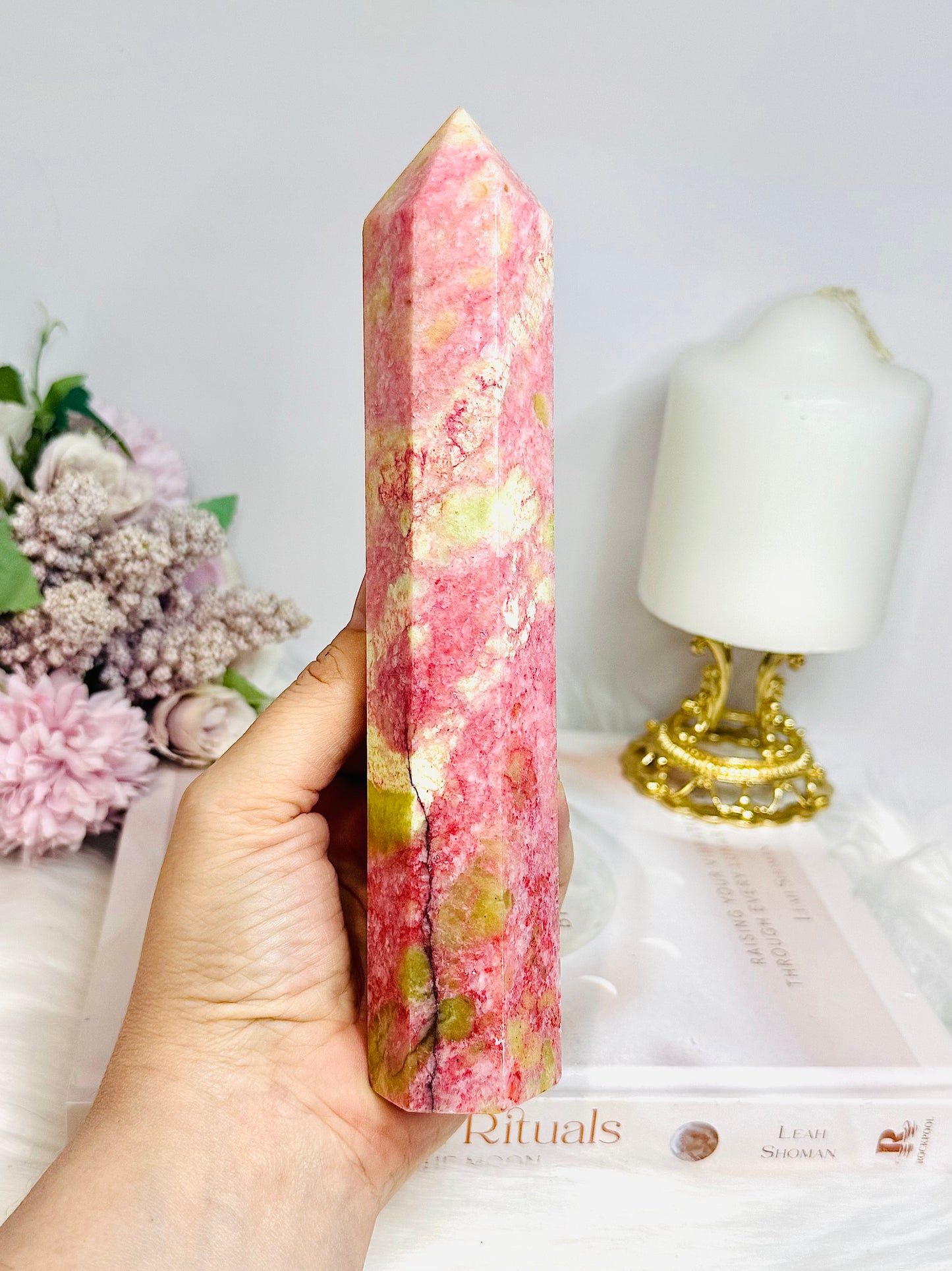 Large Thulite Tower with Epidote Inclusions 19.5cm