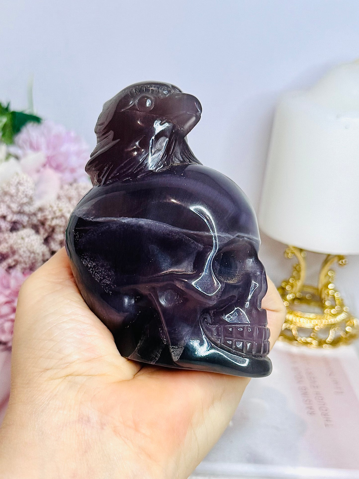 Large Deep Purple Skull with Eagle Carving 10cm 587g
