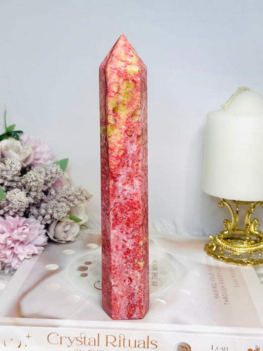 Rare Large Thulite Tower with Epidote Inclusions 20cm (Rich in colour)