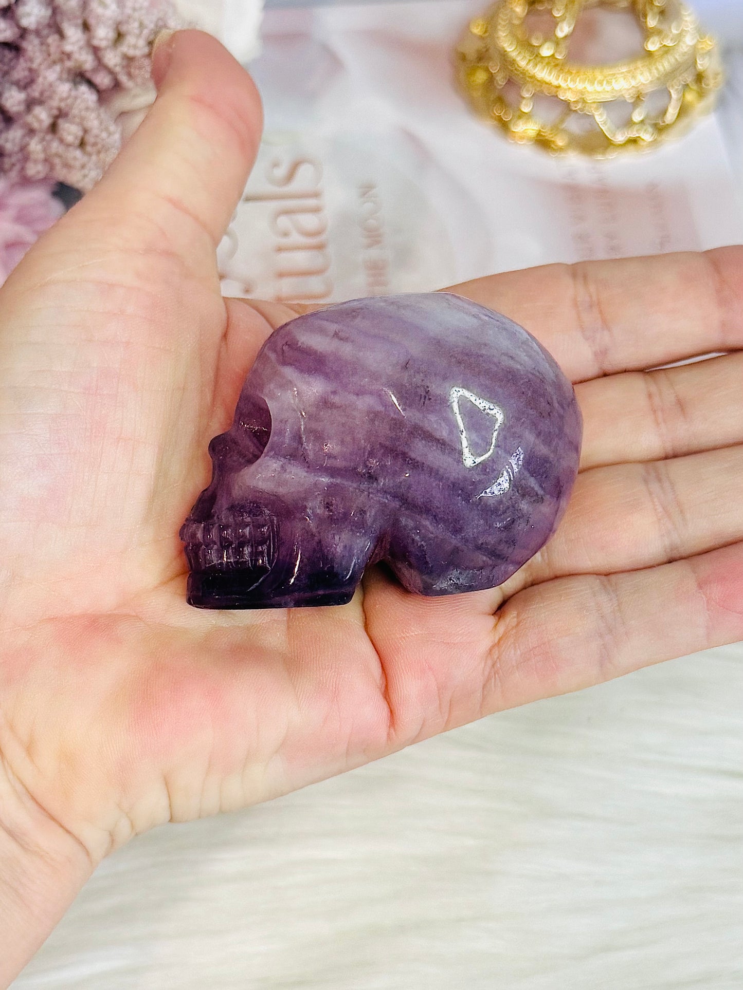 Beautiful Purple Fluorite Carved Skull 7cm