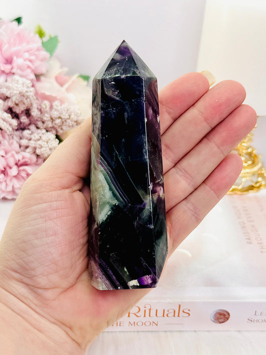 Gorgeous Chunky 311gram 12cm Deep Purple Rainbow Fluorite Tower