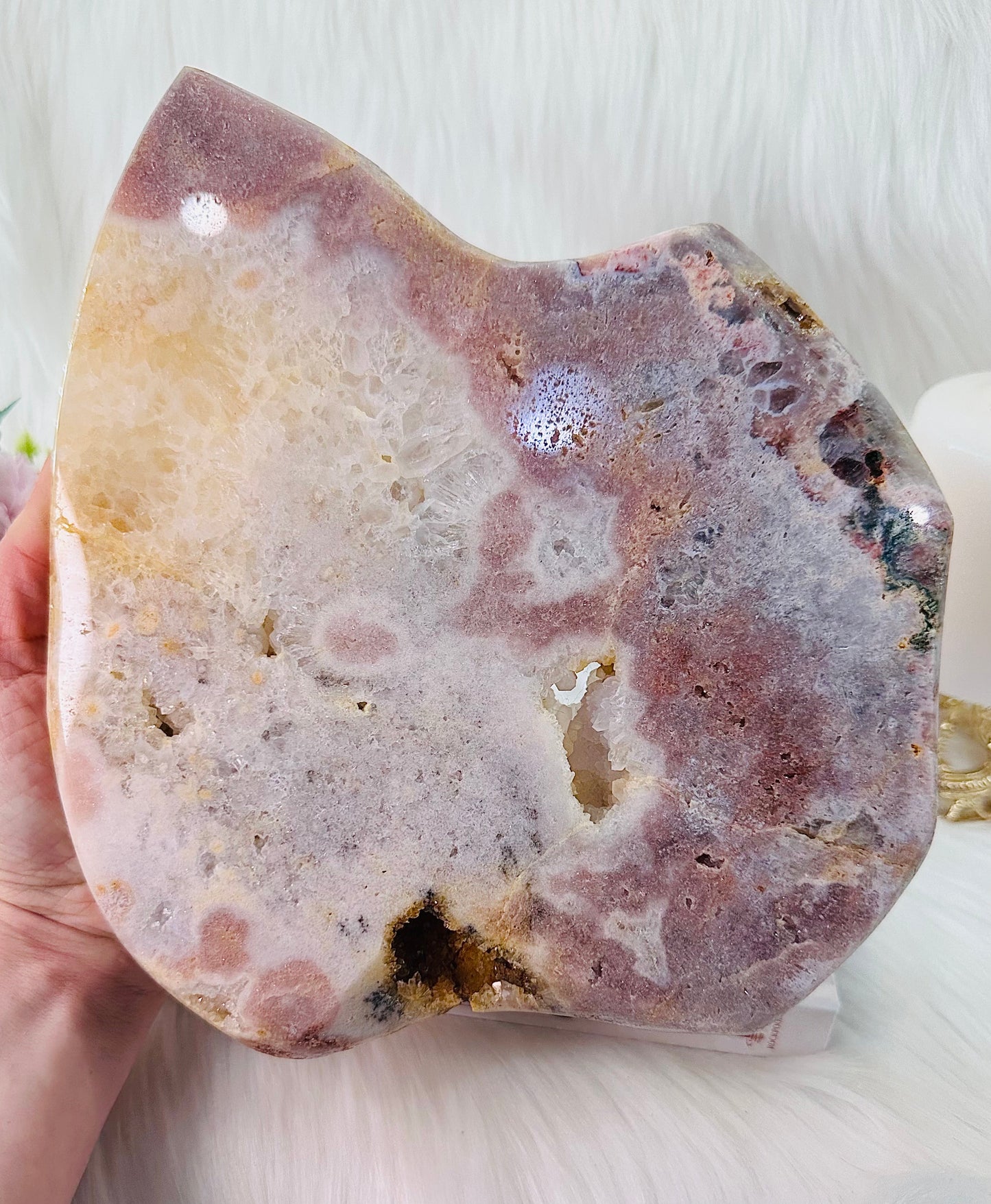 ⚜️ SALE ⚜️ Absolutely Divine Huge (Just Under 2KG) Pink Amethyst Druzy Platter / Slab On Stand From Brazil