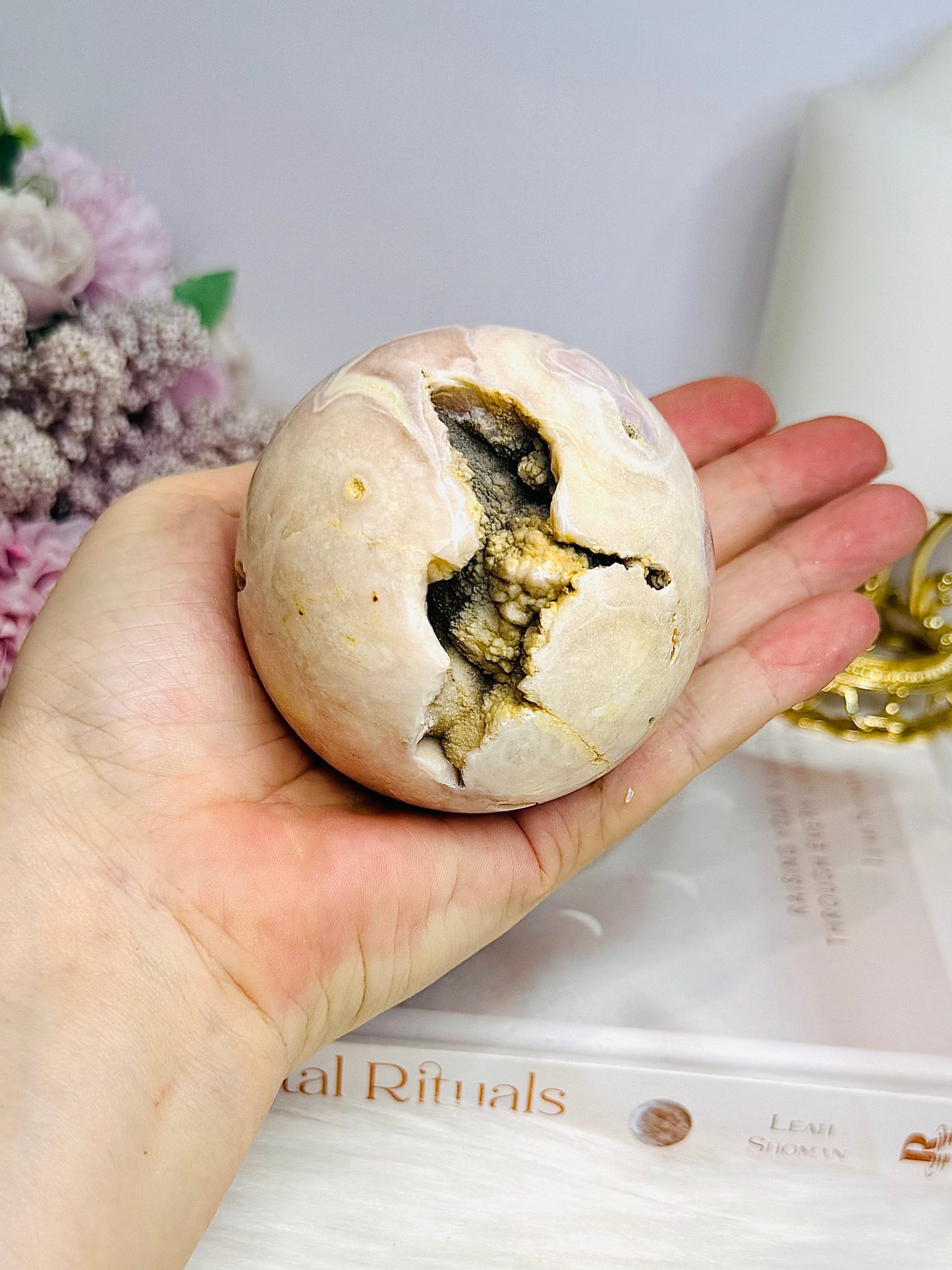 Large Druzy Pink Amethyst Sphere on Stand 414g