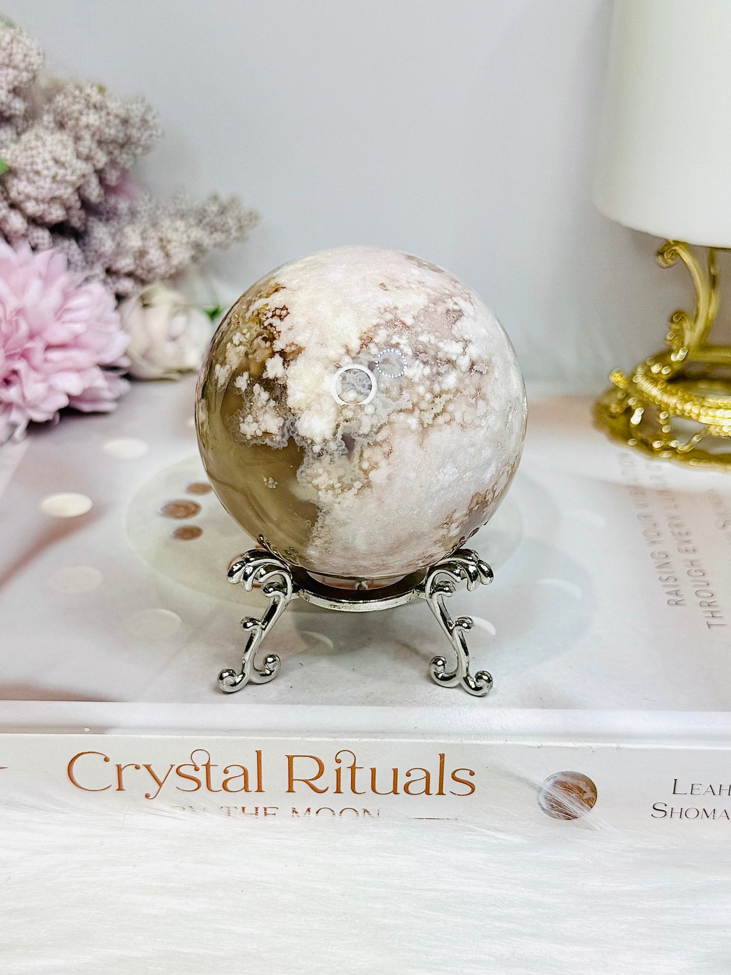 Druzy Flower Agate Sphere on Stand 301g