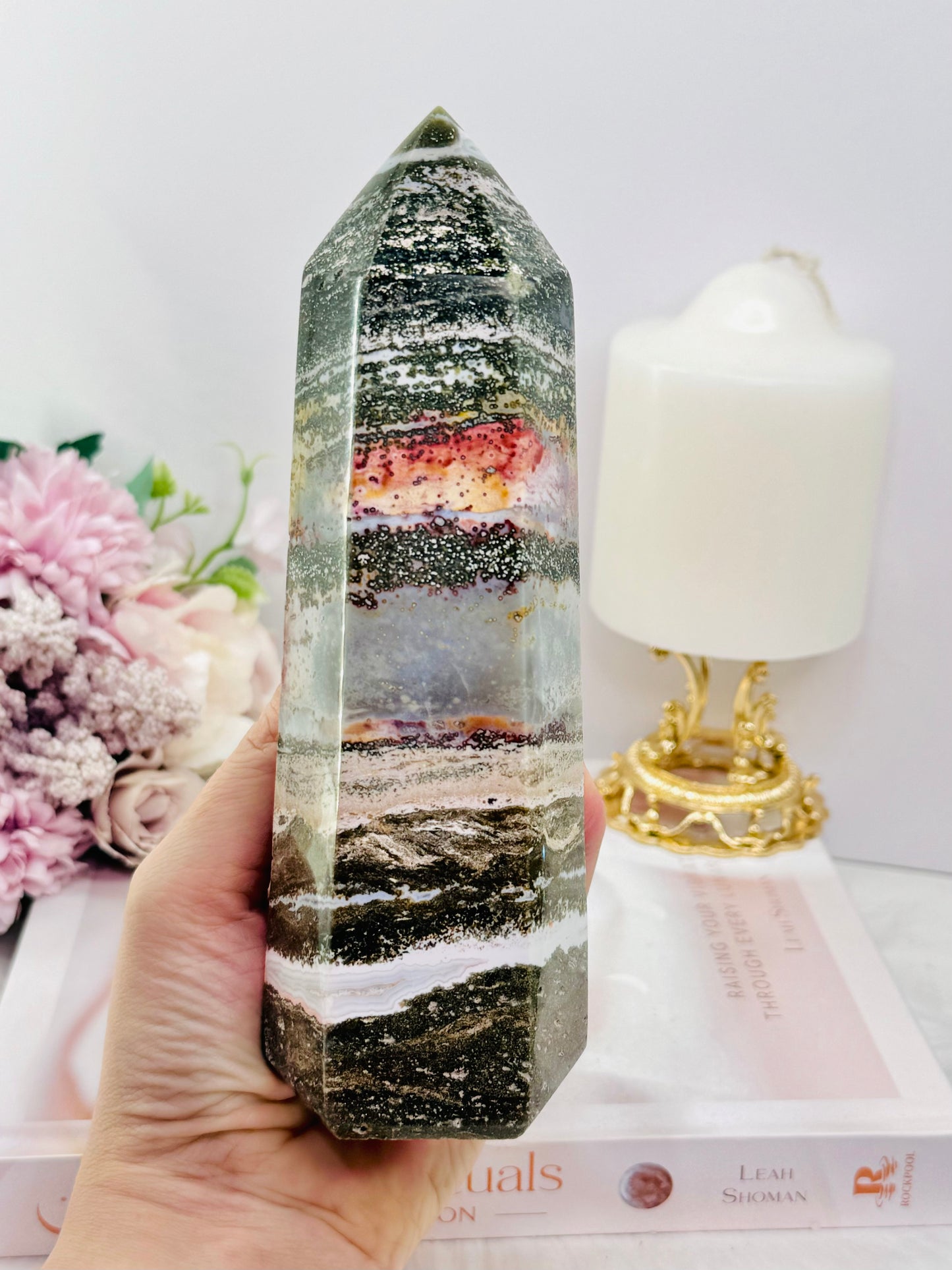 Large 729gram Natural Ocean Jasper Druzy Tower