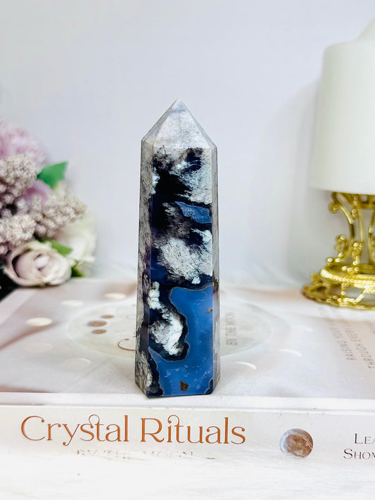 High Grade Blue Flower Agate Tower 10cm
