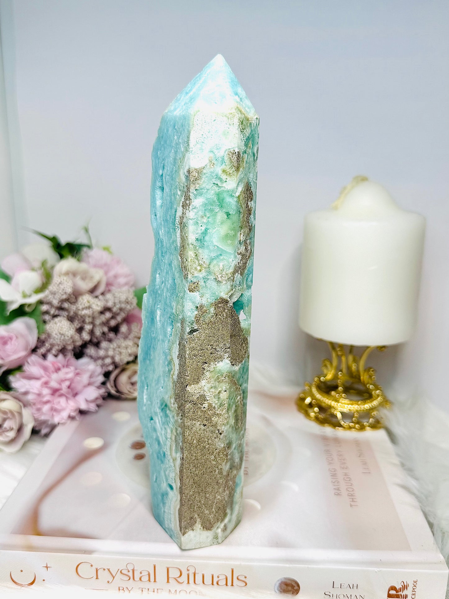 Large Blue Hemimorphite Druzy Tower 21cm