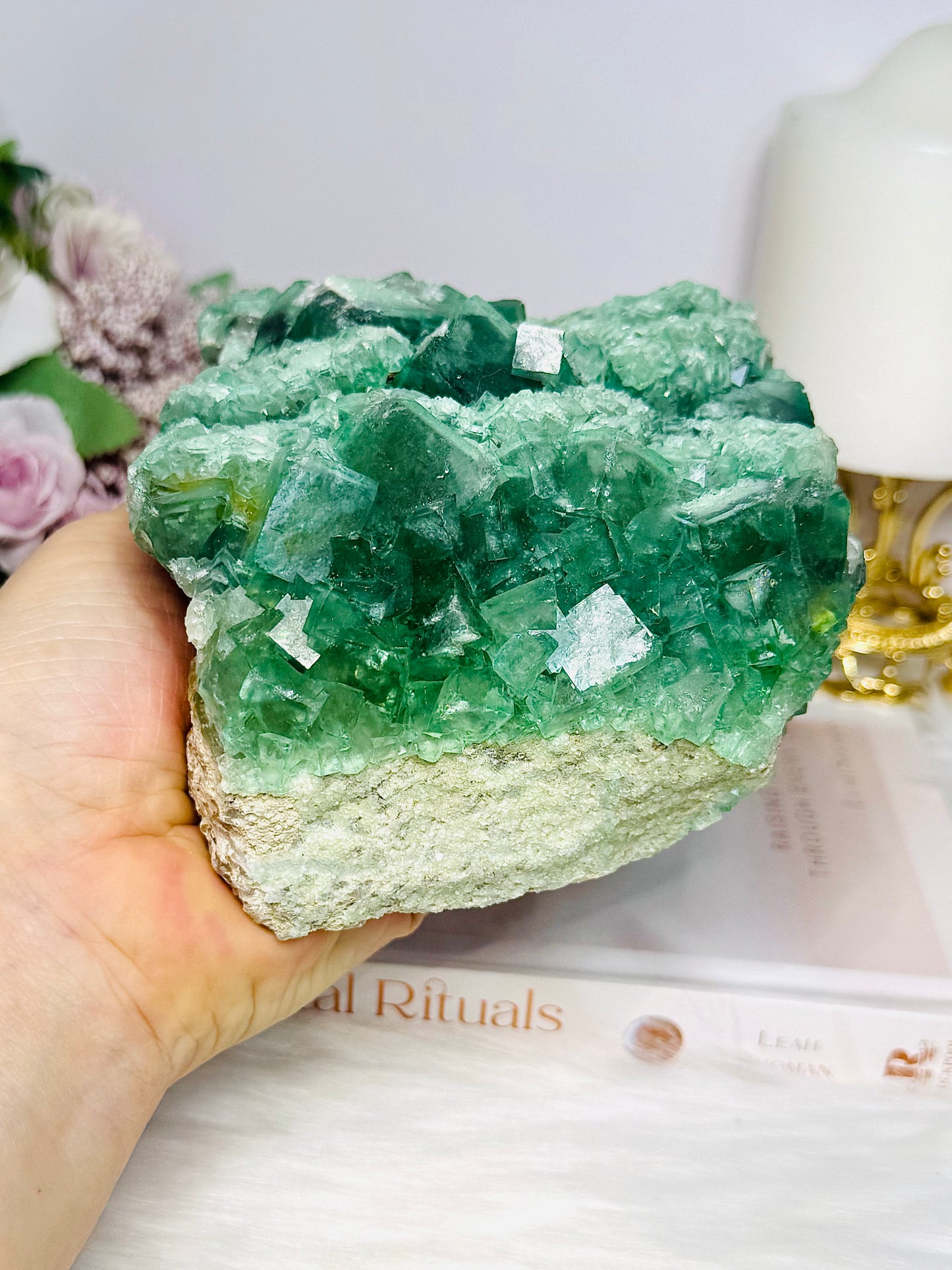 High Grade Green Cubed Fluorite Specimen 12cm 1.15KG