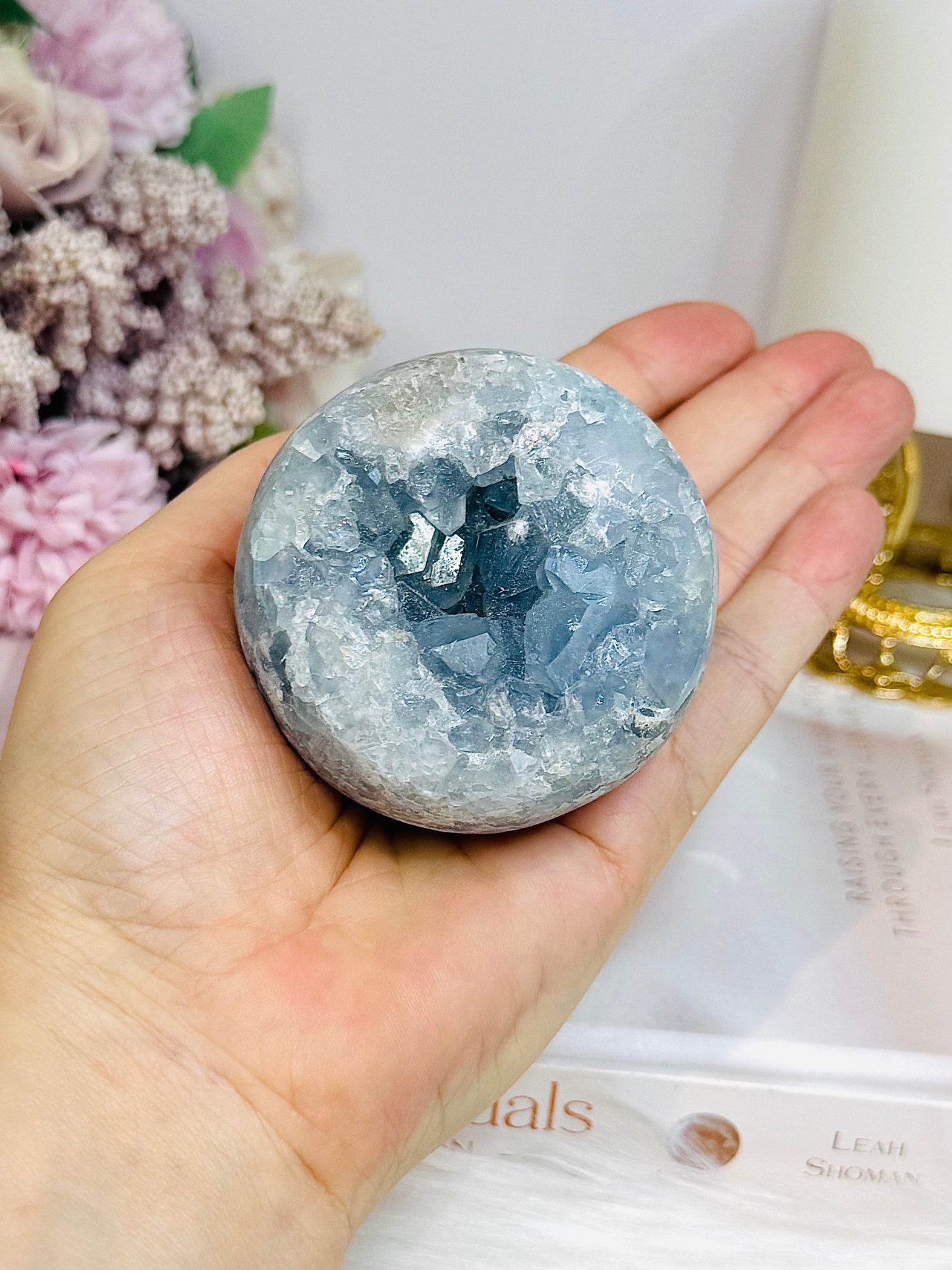 Natural Celestite Geode on Stand 395g