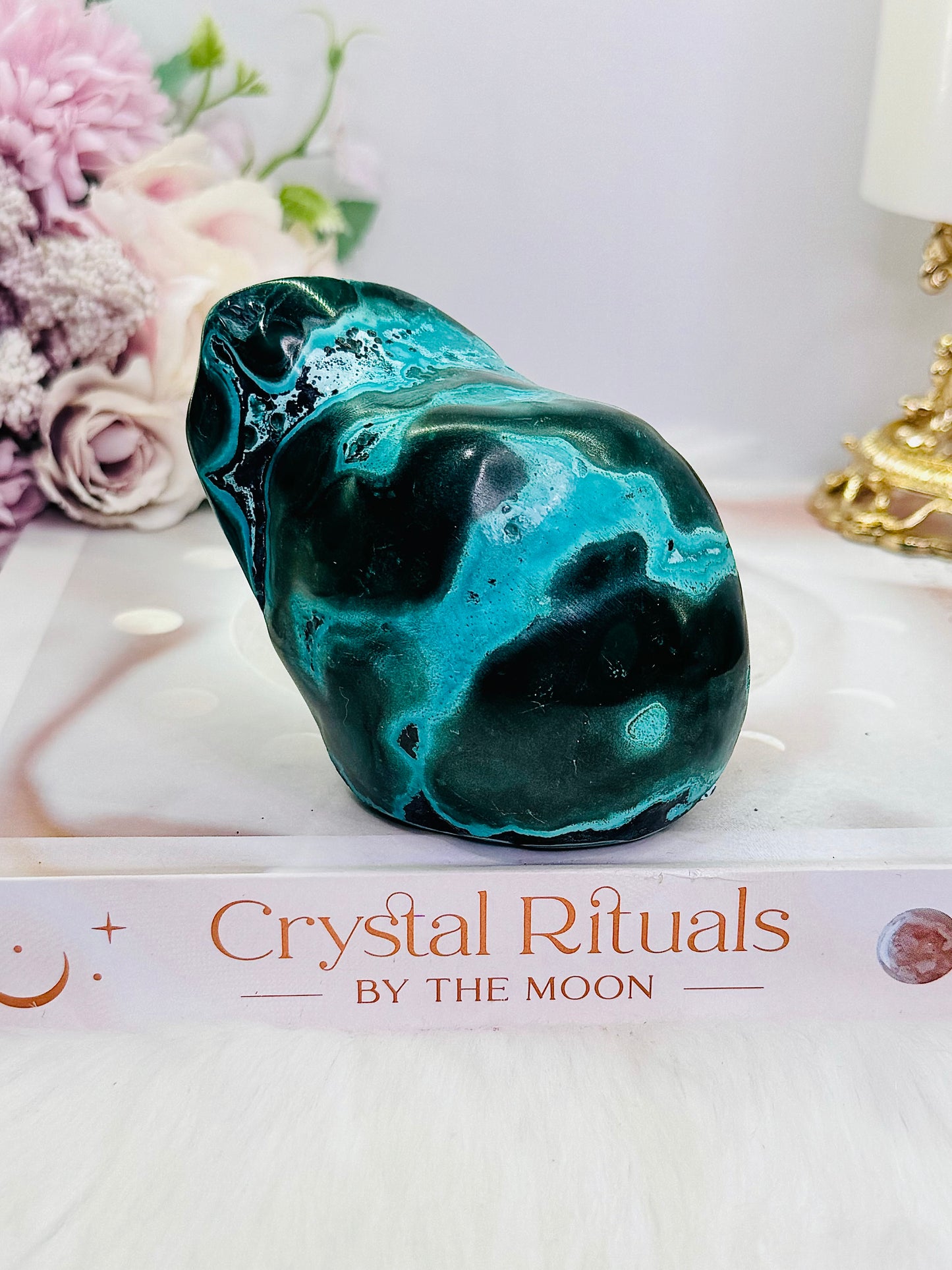 Helps Heal Heartache ~ Stunning Large Malachite |Chrysocolla Polished Natural Freeform 415grams