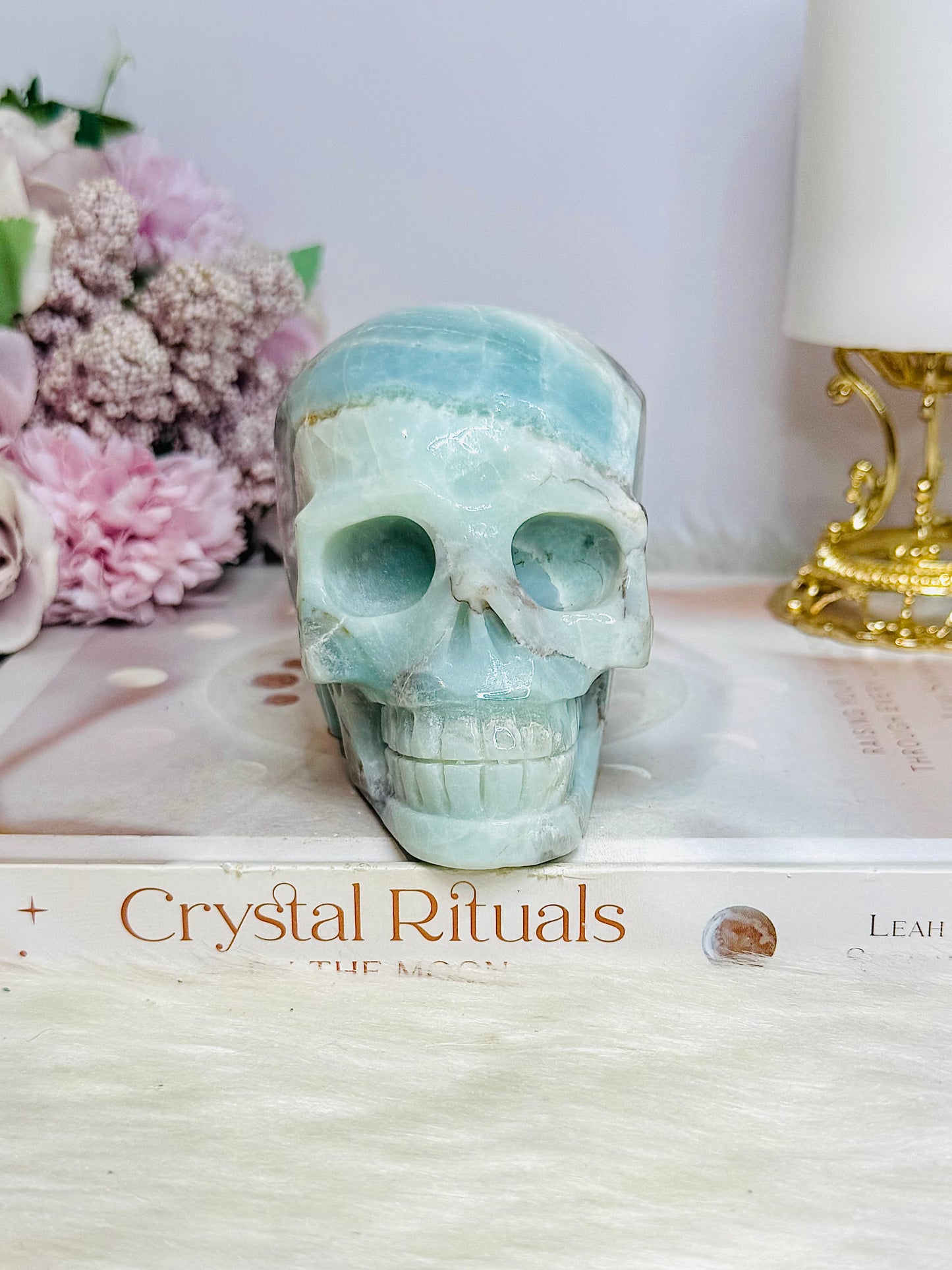 Caribbean Calcite Carved Large Skull 9cm 674g