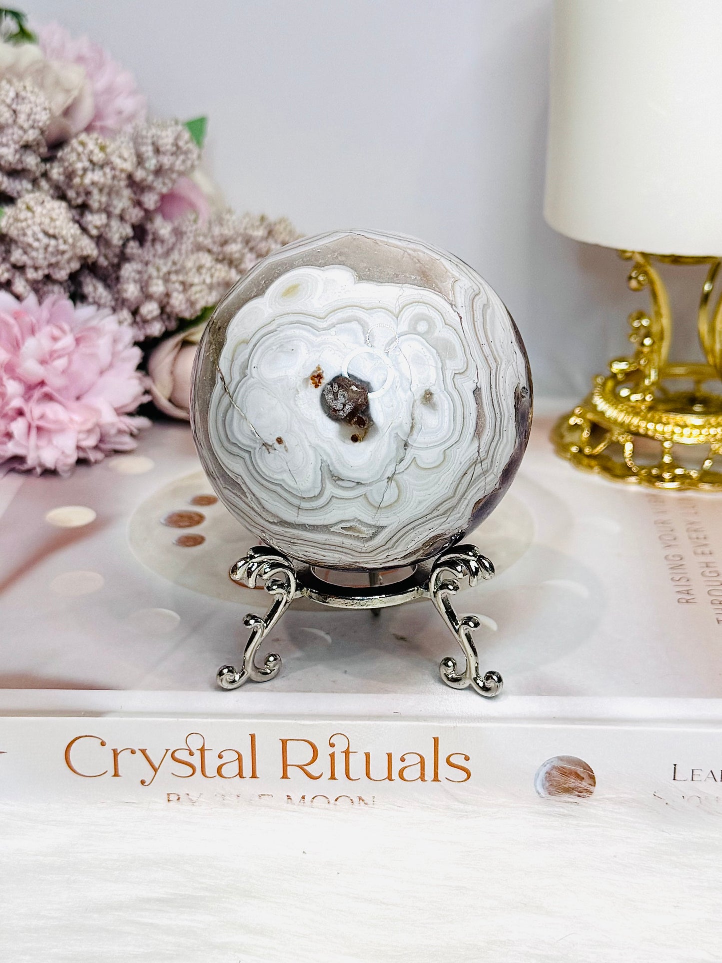 Large Crazy Lace Agate Sphere on Stand 378g