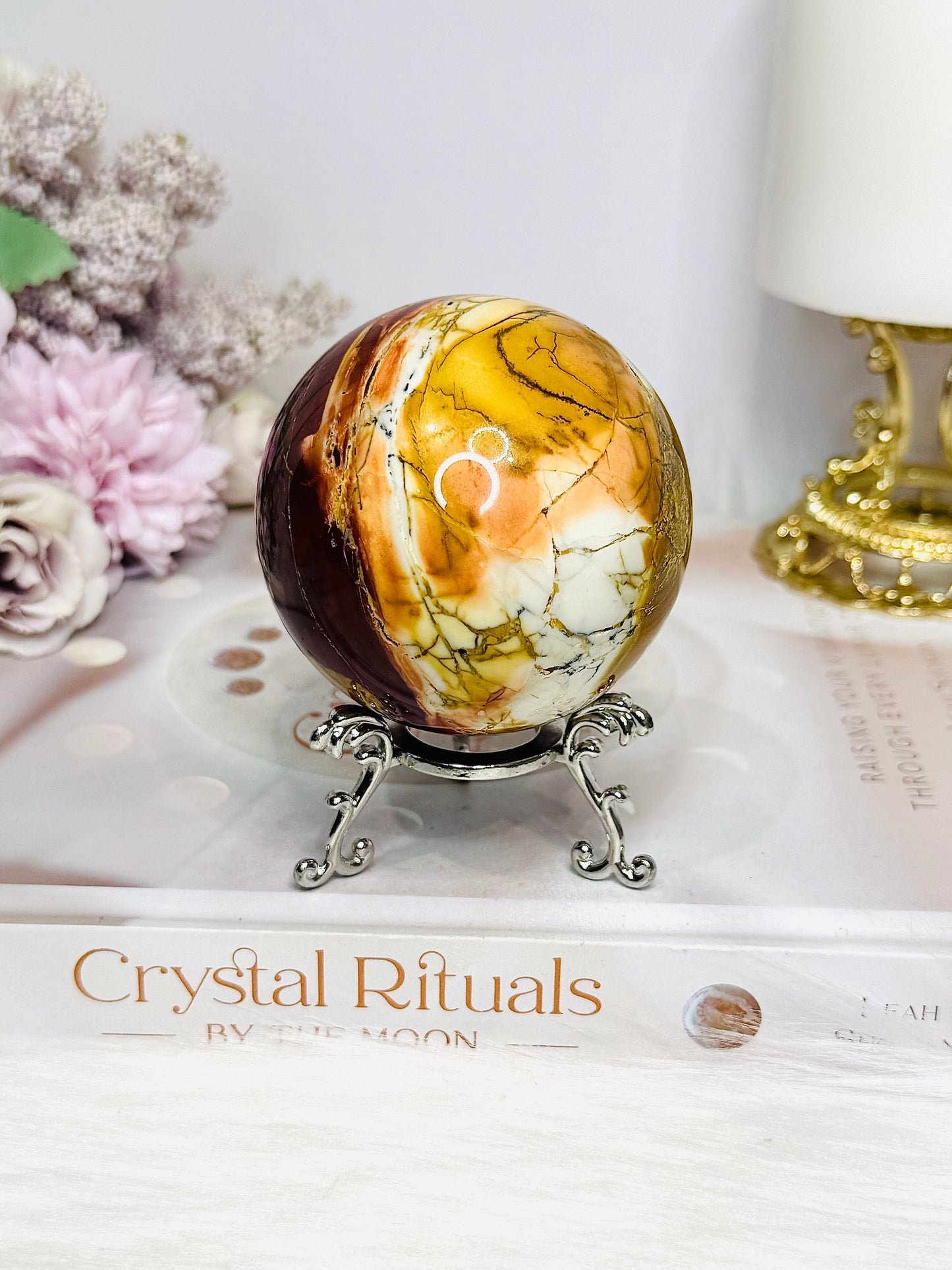 Large Mookaite Jasper Sphere on Stand 330g