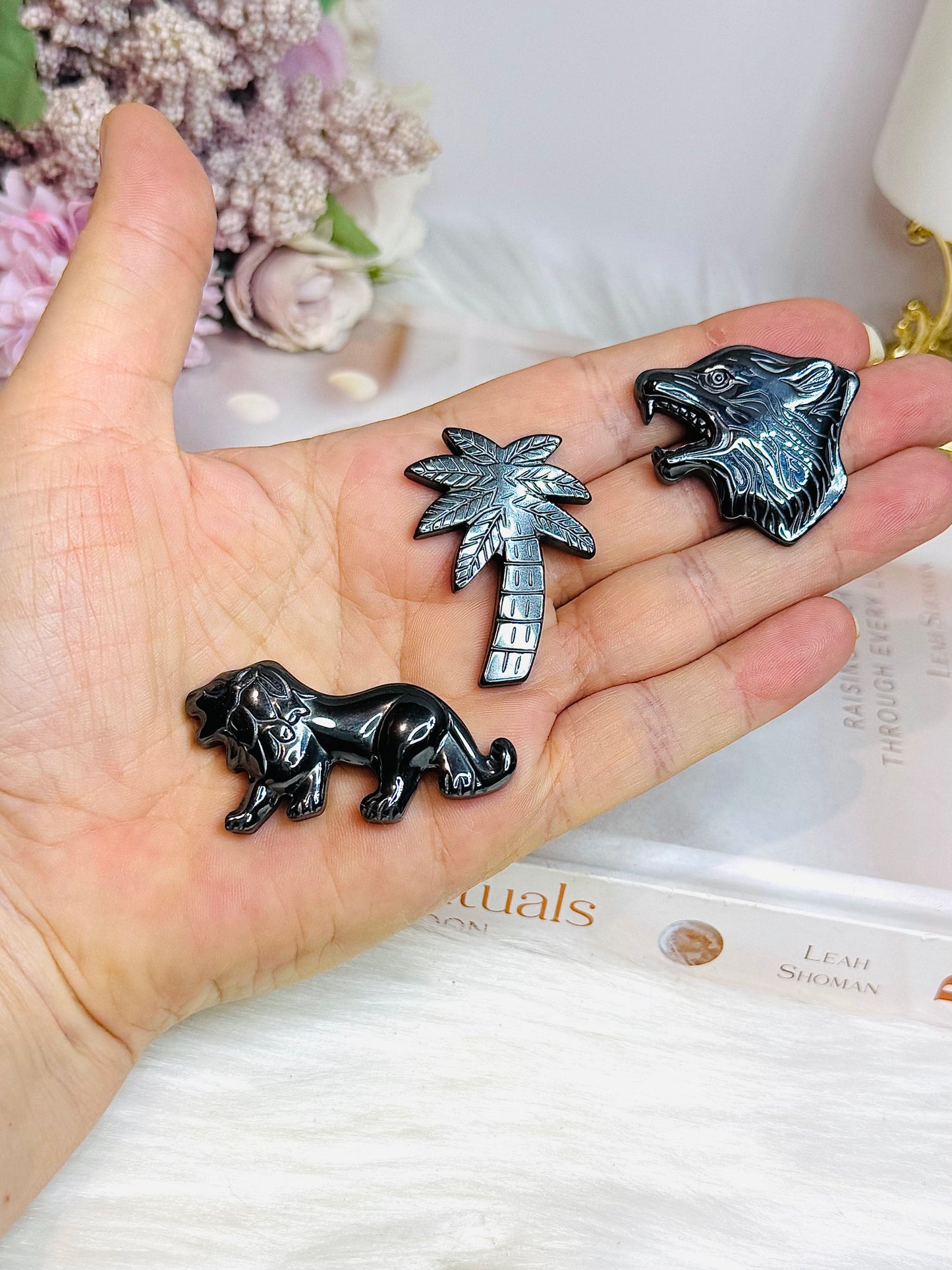 Set of 3 Terahertz Carvings ~ Bear, Lion & Palm Tree