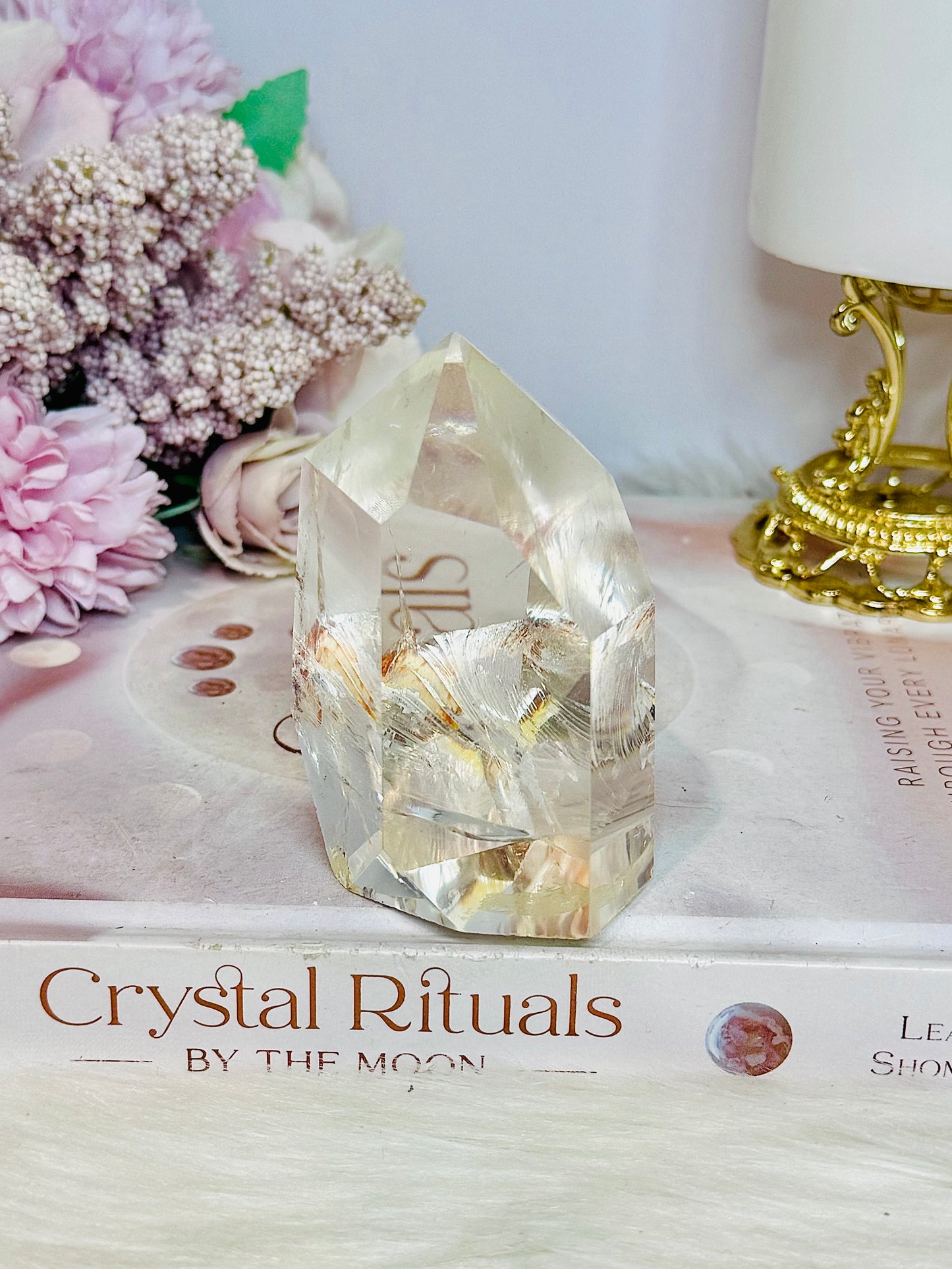 High Grade Clear Quartz Chunky Tower with Garden Quartz Inclusions 8cm 258g