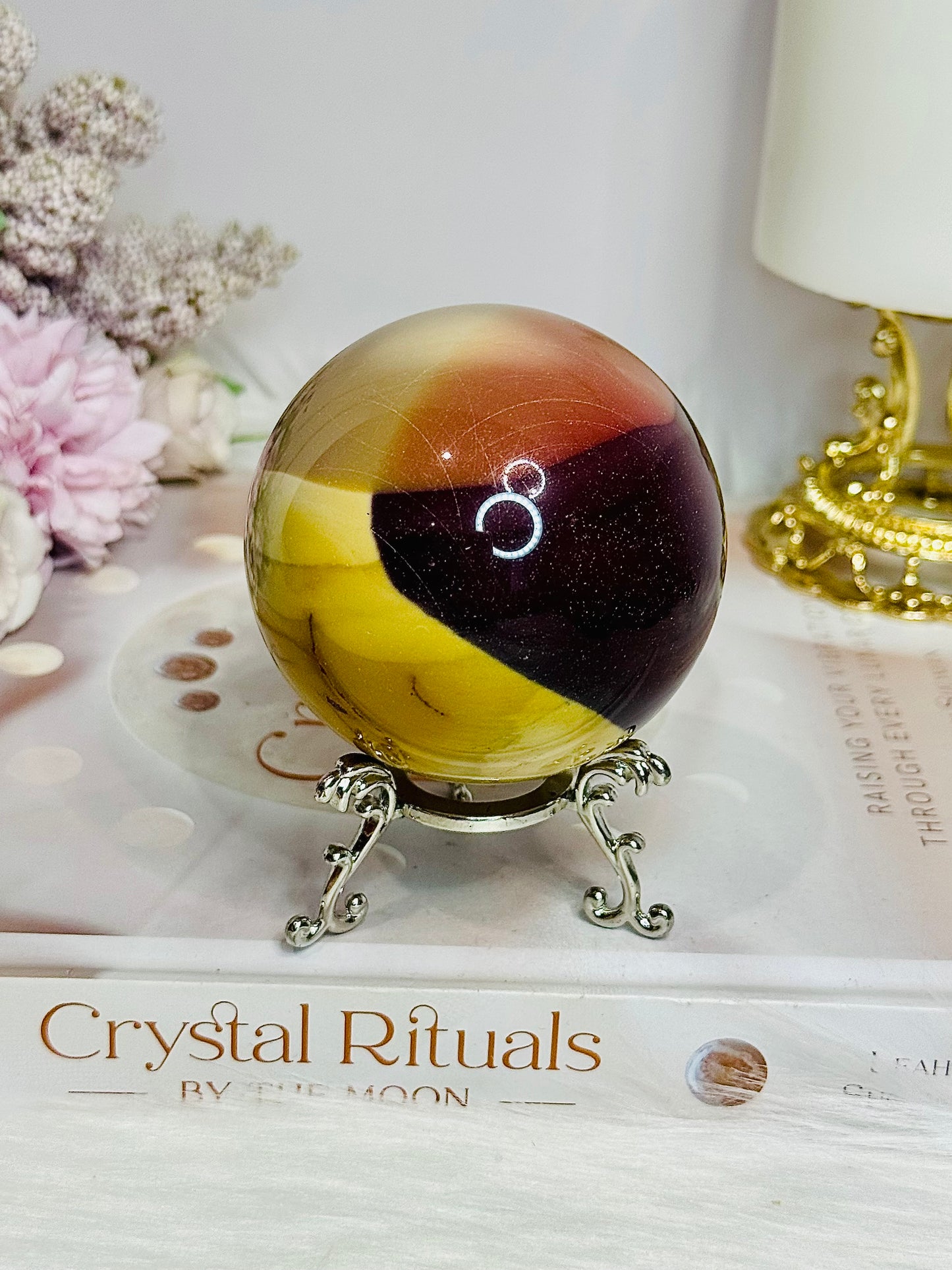 Large Mookaite Jasper Sphere on Stand 392g