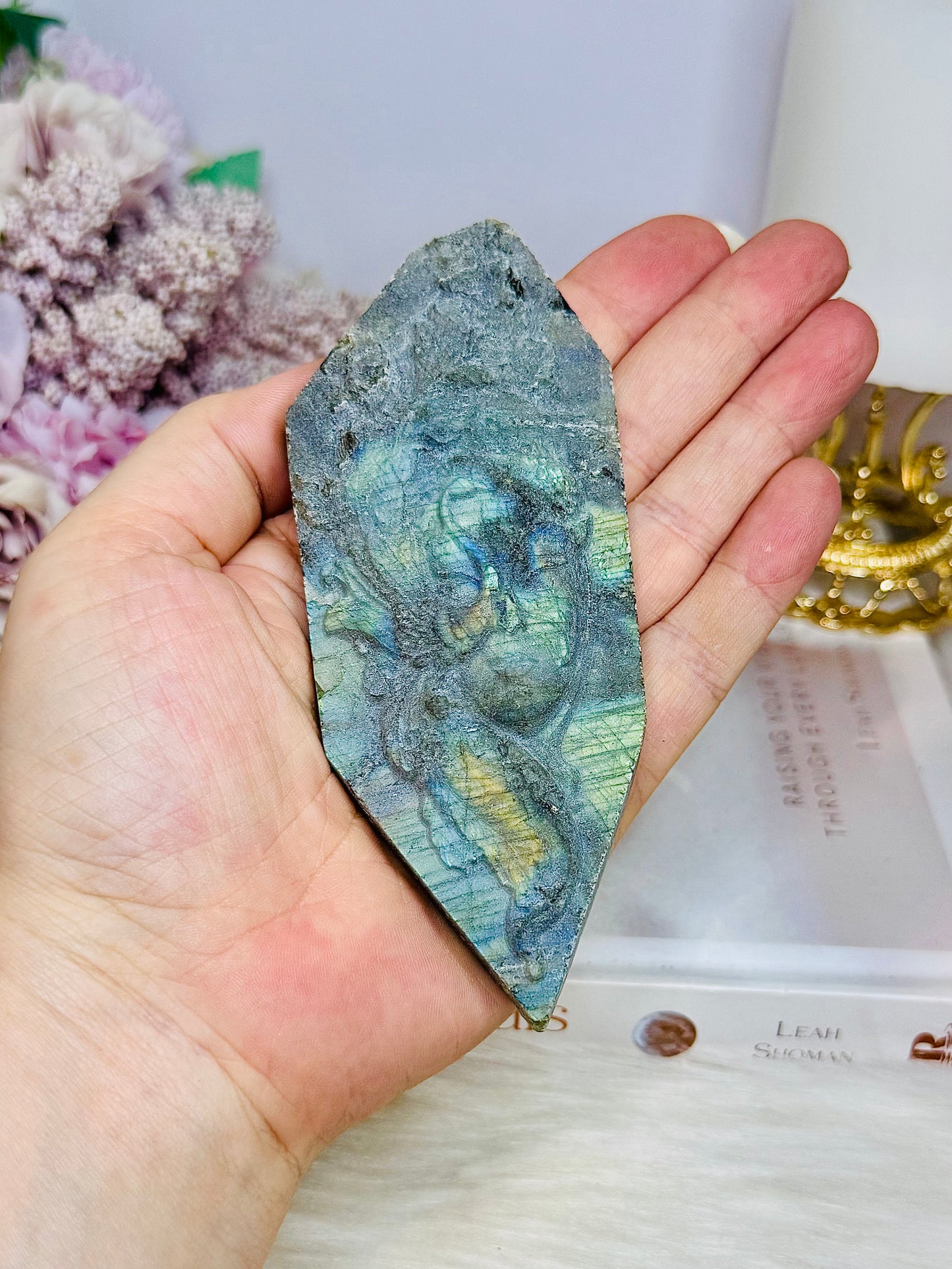 Phoenix Carved In Labradorite Slab (slab unpolished) 13cm