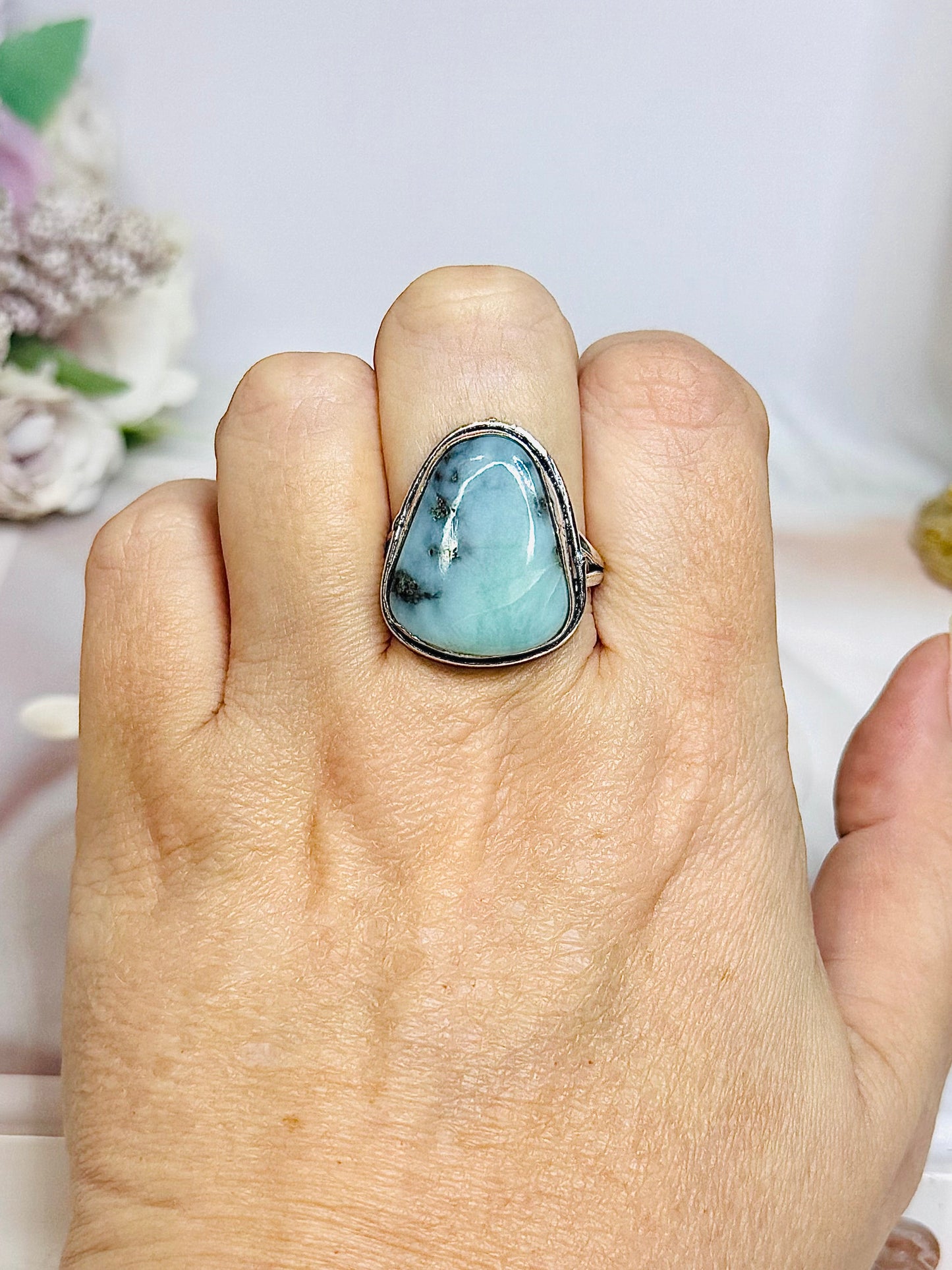 Sterling Silver Larimar Ring Size 10