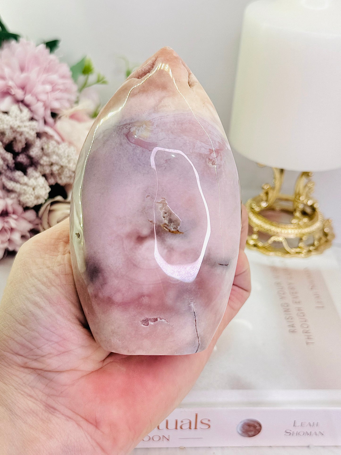 Large 12cm Chunky 537gram Druzy Pink Amethyst Carved Freeform