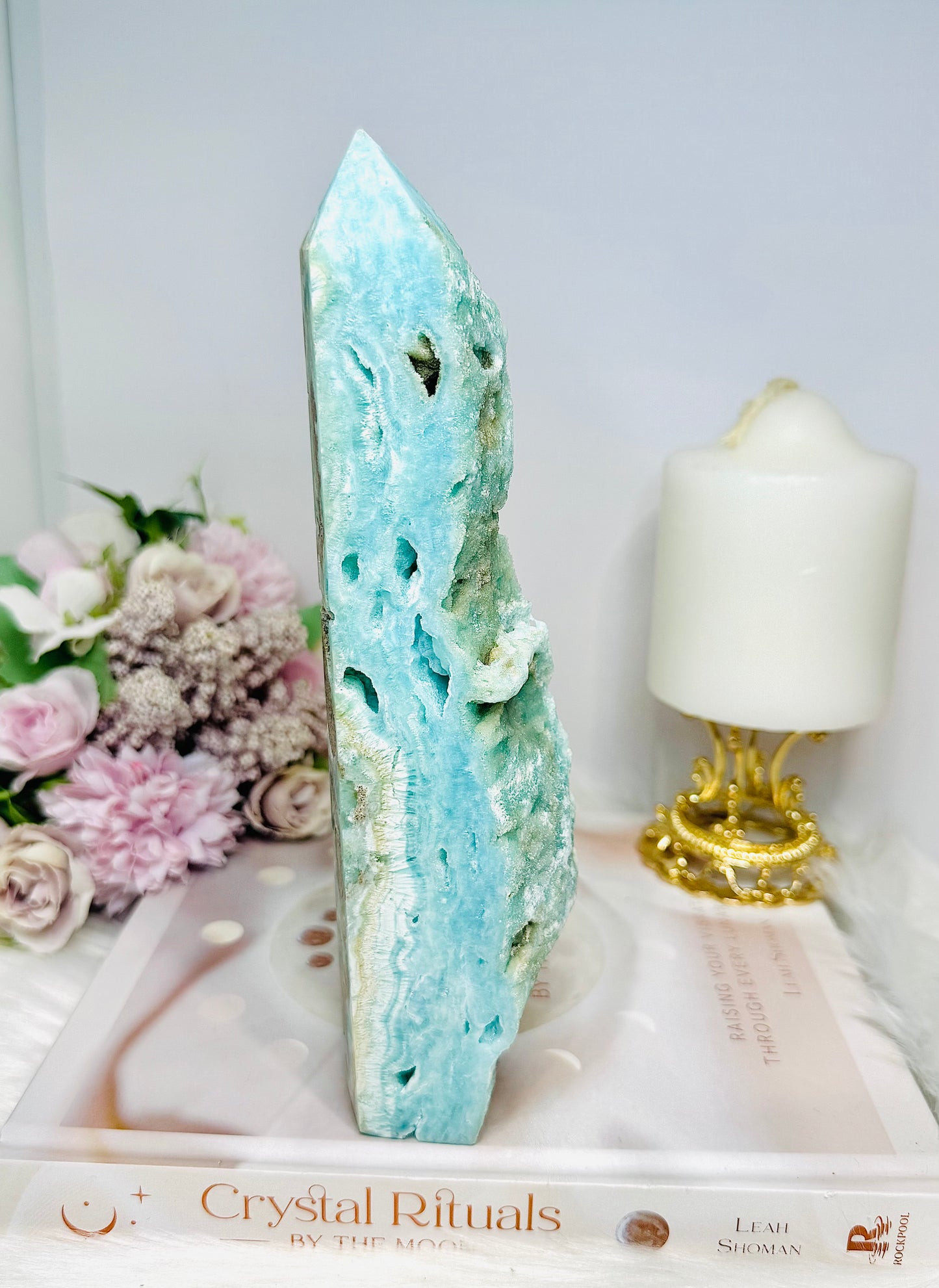 Large Blue Hemimorphite Druzy Tower 21cm