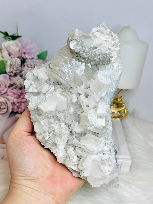 ⚜️ SALE ⚜️ Large High Grade White Sandwich Calcite Cluster Specimen 19cm 720g