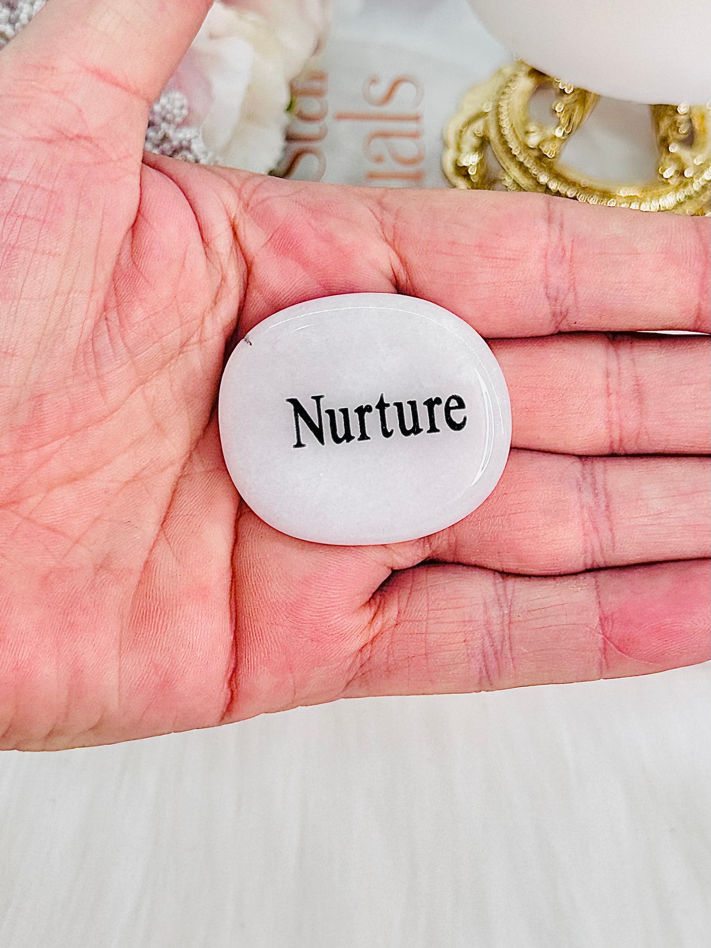 ‘NURTURE’ White Quartz Worry Stone