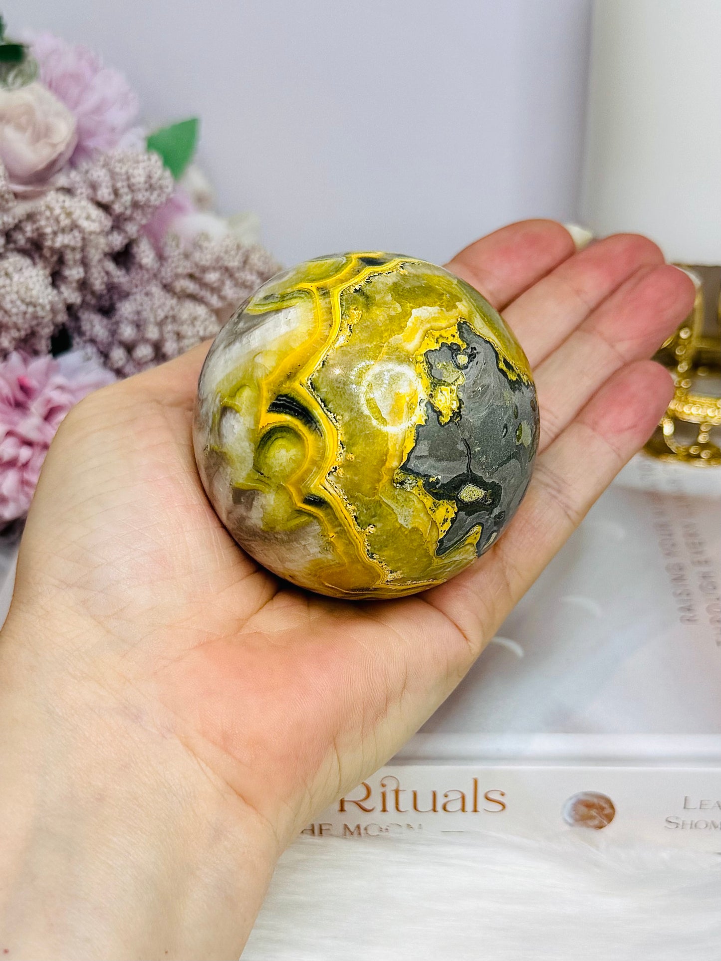 Large Bumblebee Jasper Sphere on Stand 383g