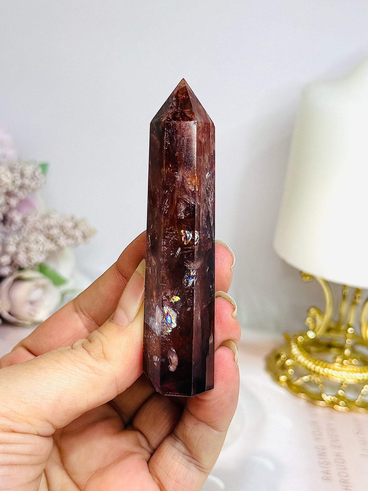 High Grade Fire Quartz Tower with Rainbows 8.5cm