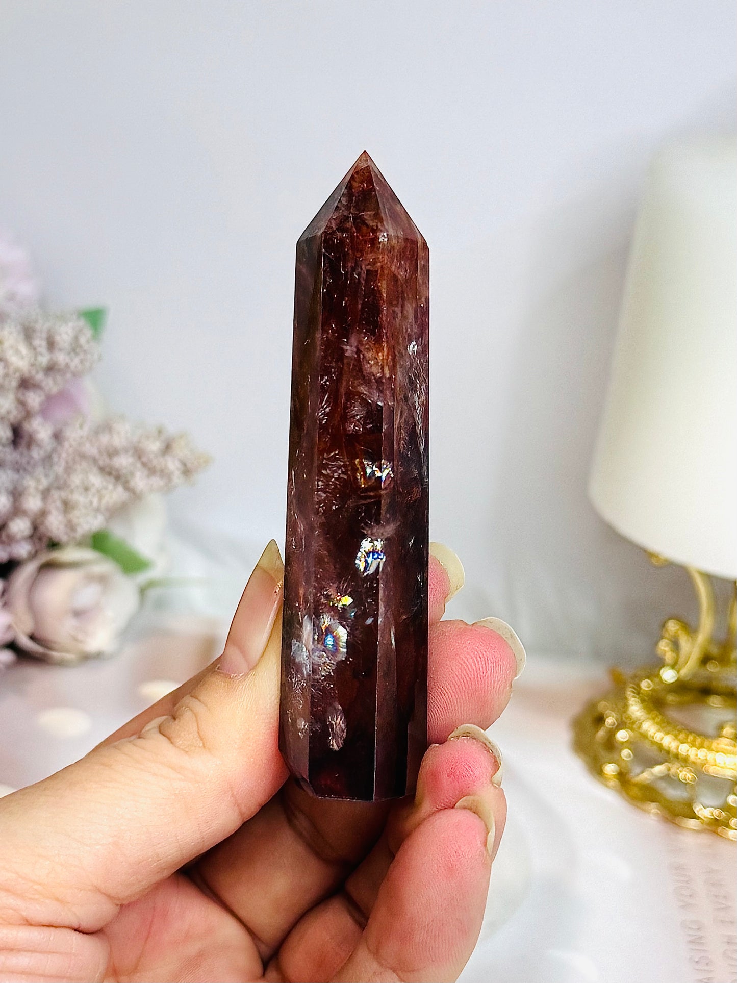 High Grade Fire Quartz Tower with Rainbows 8.5cm