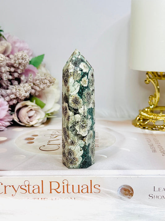 Sakura Agate | Green Flower Tower 9cm
