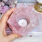 Large Chunky Rose Quartz Candle Holder 892g