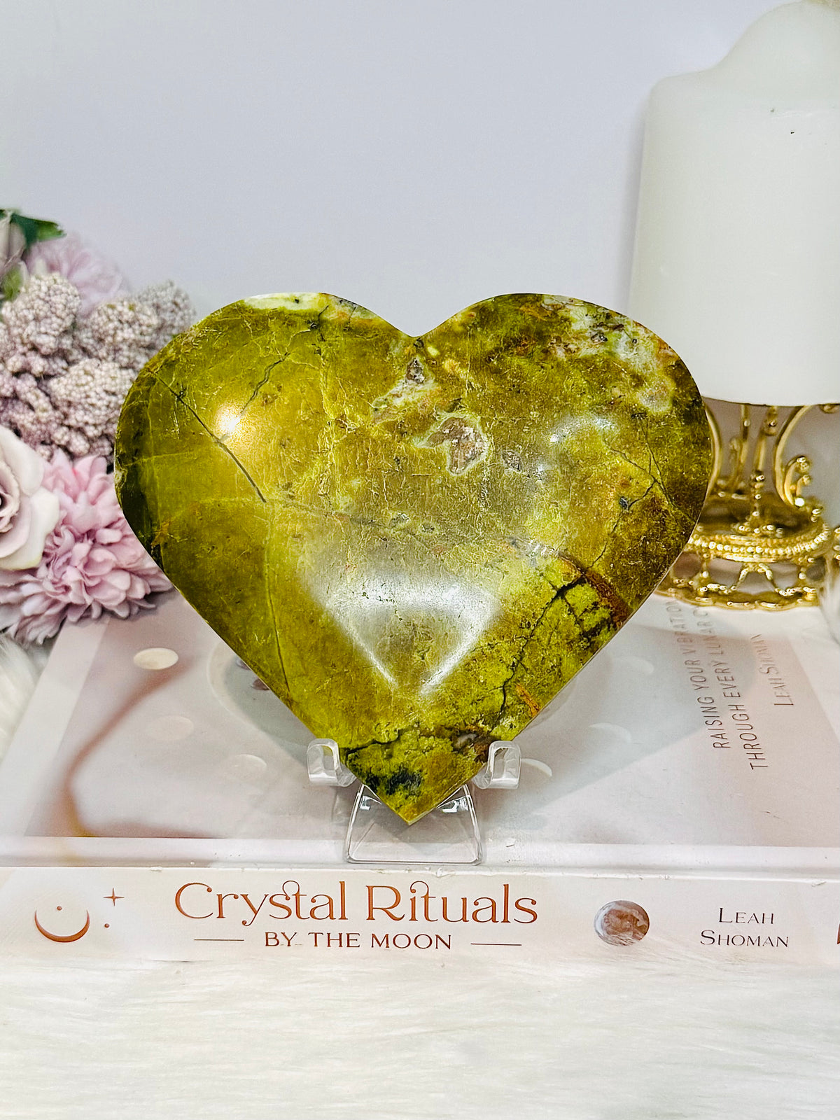 Large Green Opal Heart on Stand 13cm