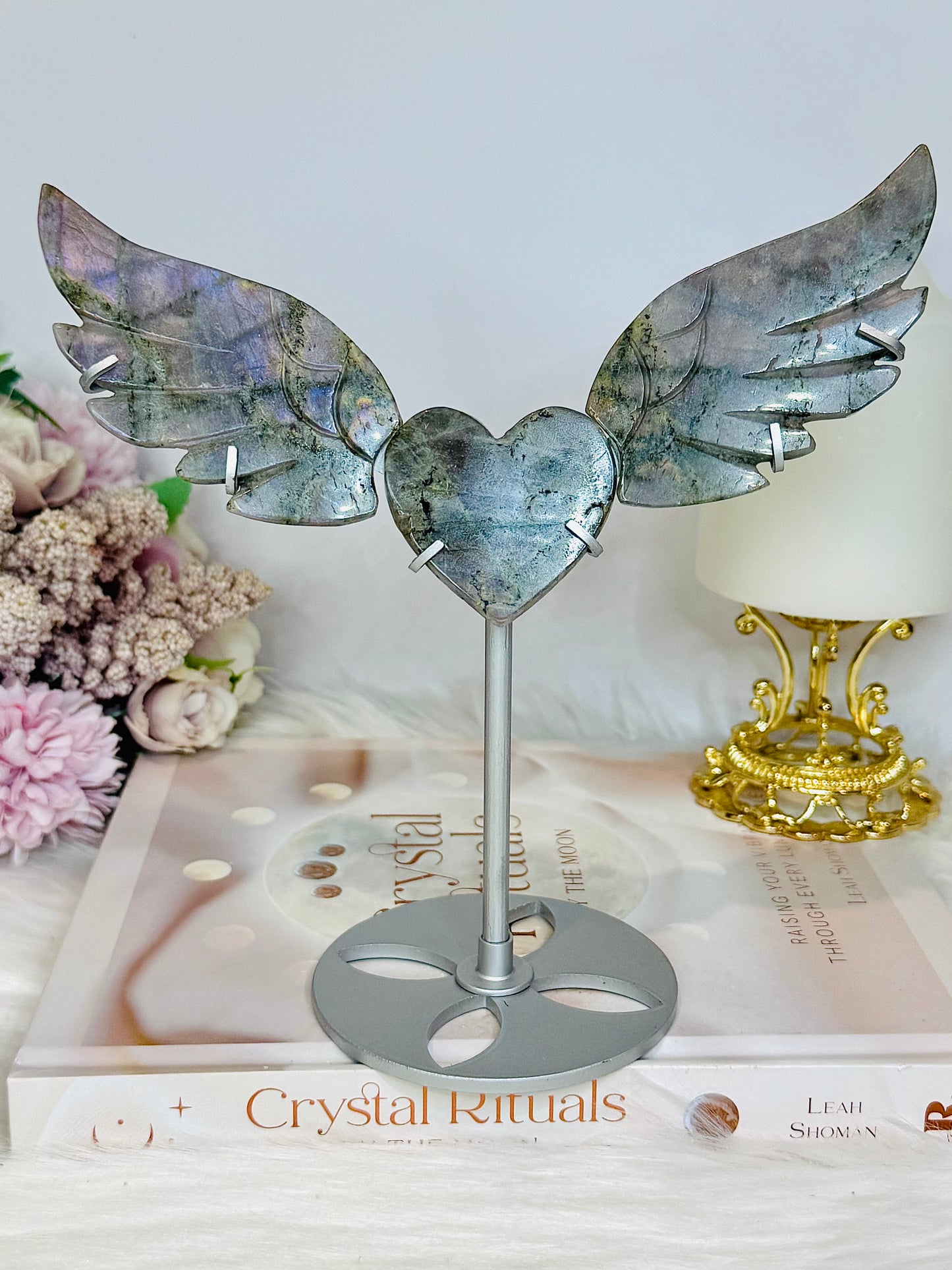 Purple Labradorite Heart with Wings ~ Each piece is full of flash 18cm