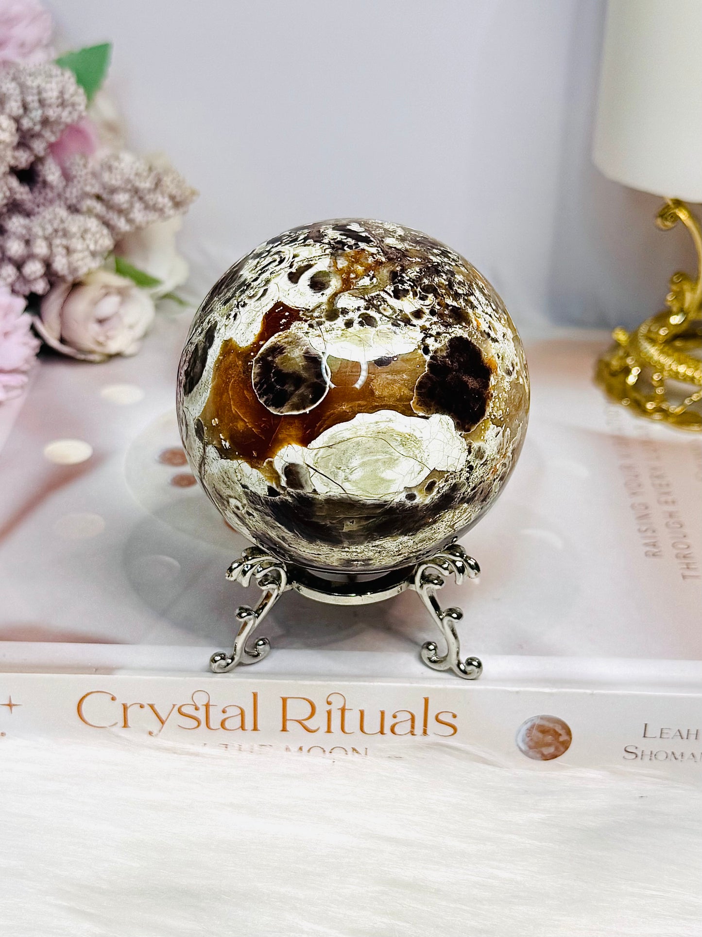 Large Money Agate Sphere on Stand 399g