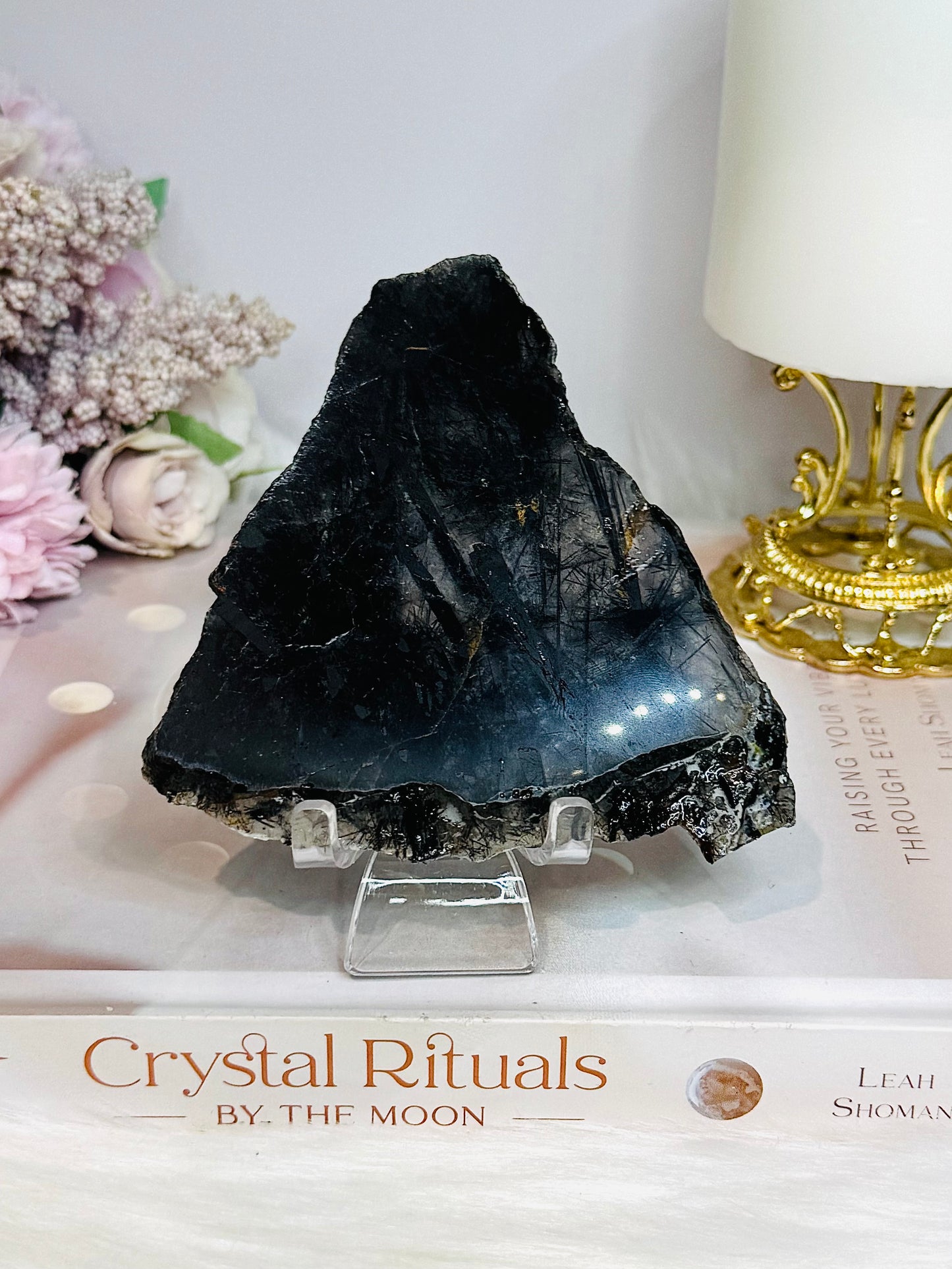 Black Tourmaline in Quartz Slab on Stand 10cm