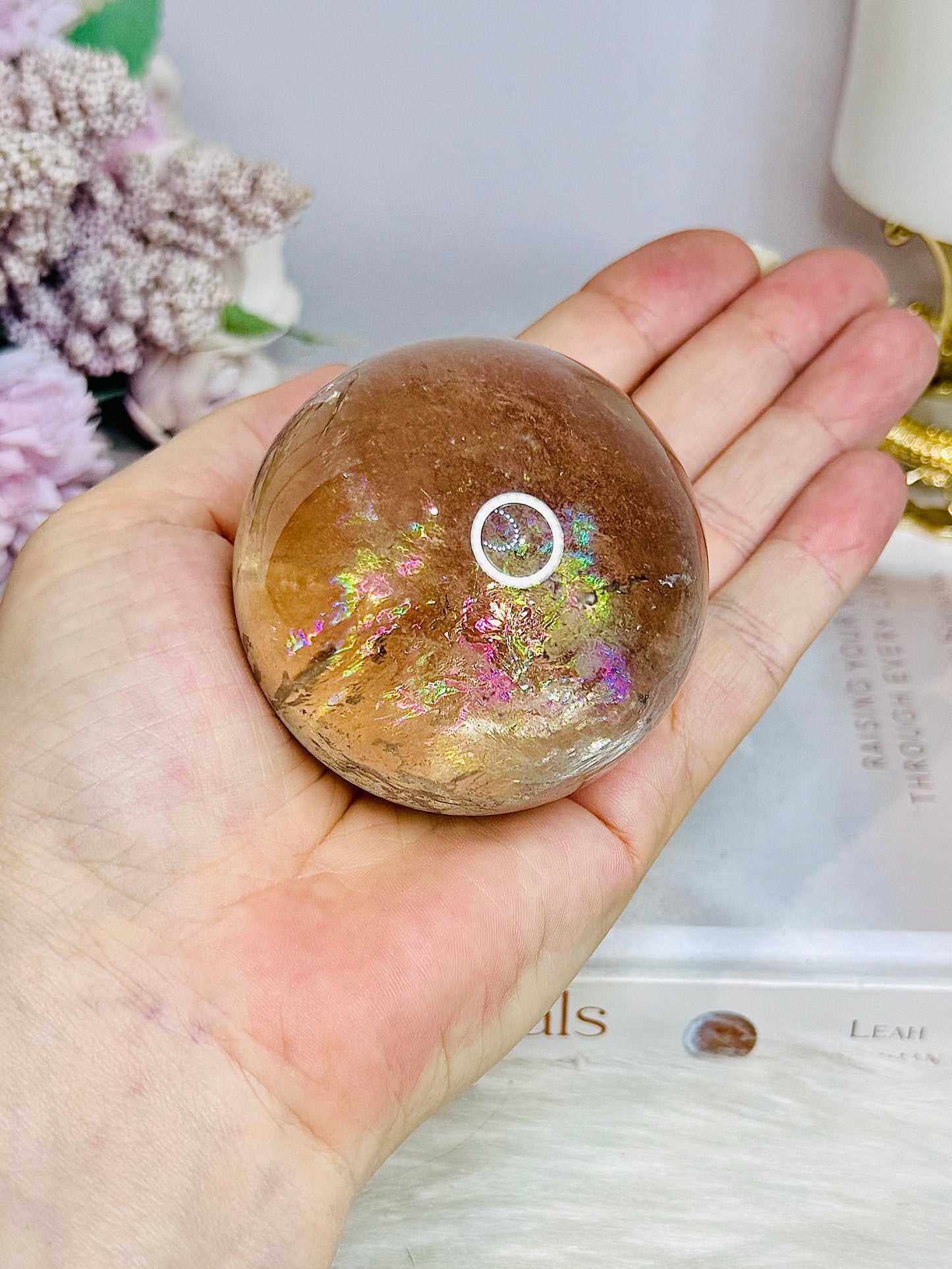 High Grade Smokey Quartz Sphere Full of Rainbows on Stand 307g