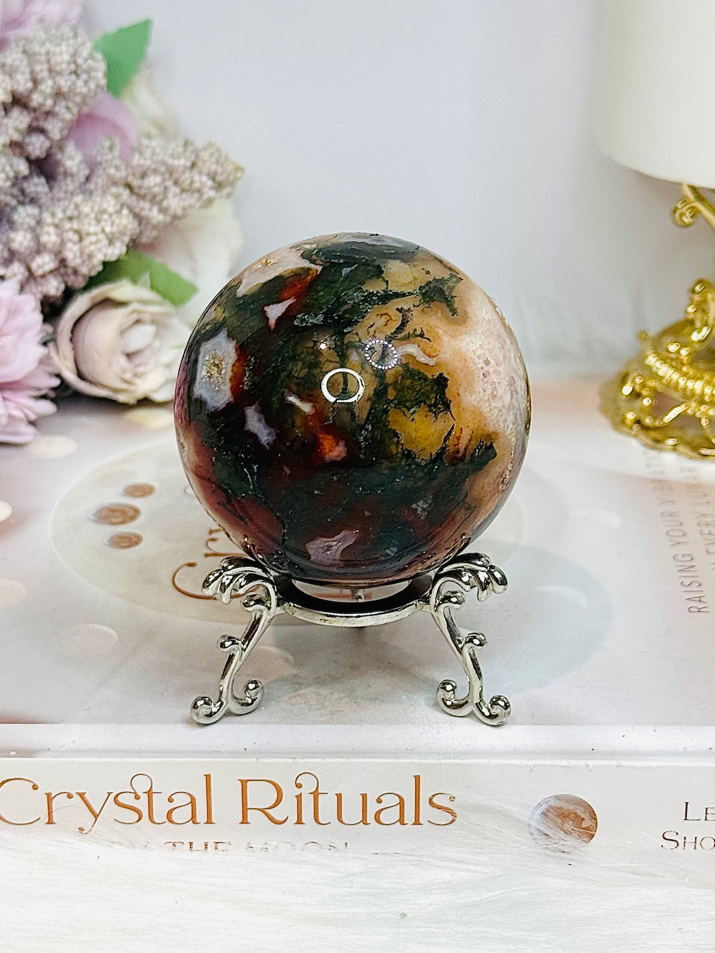 Red Moss Agate Druzy Sphere on Stand 280g