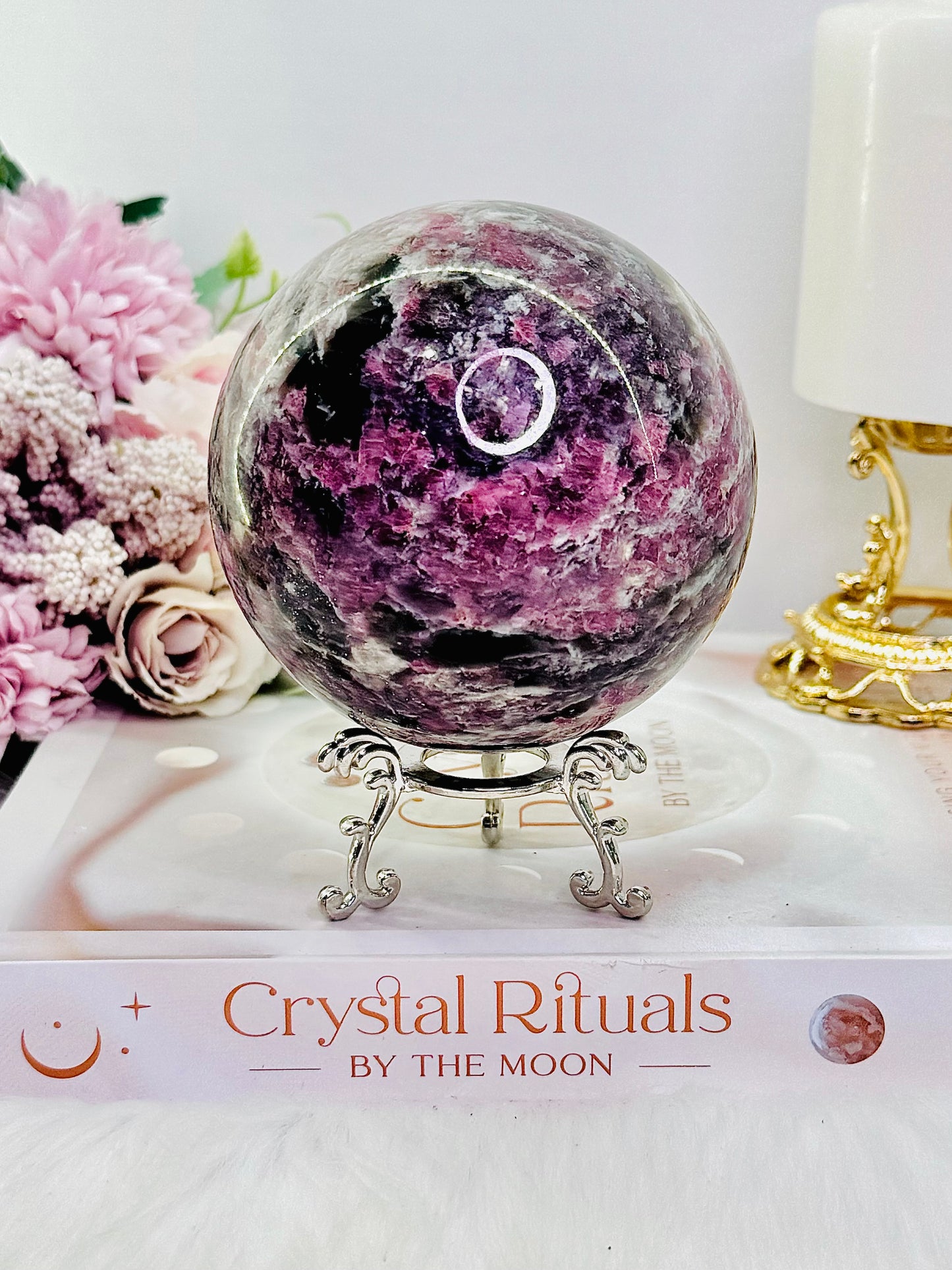 Large High Grade 624gram Pink Tourmaline Sphere On Stand