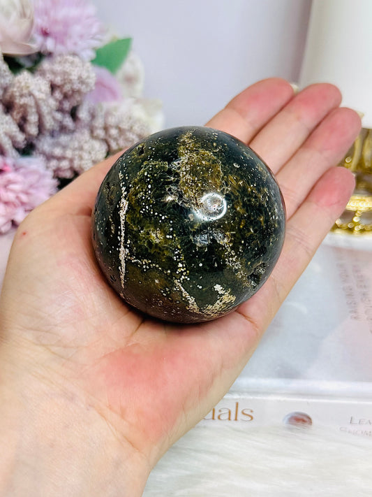 Large Orbicular Jasper Sphere 335g On Stand