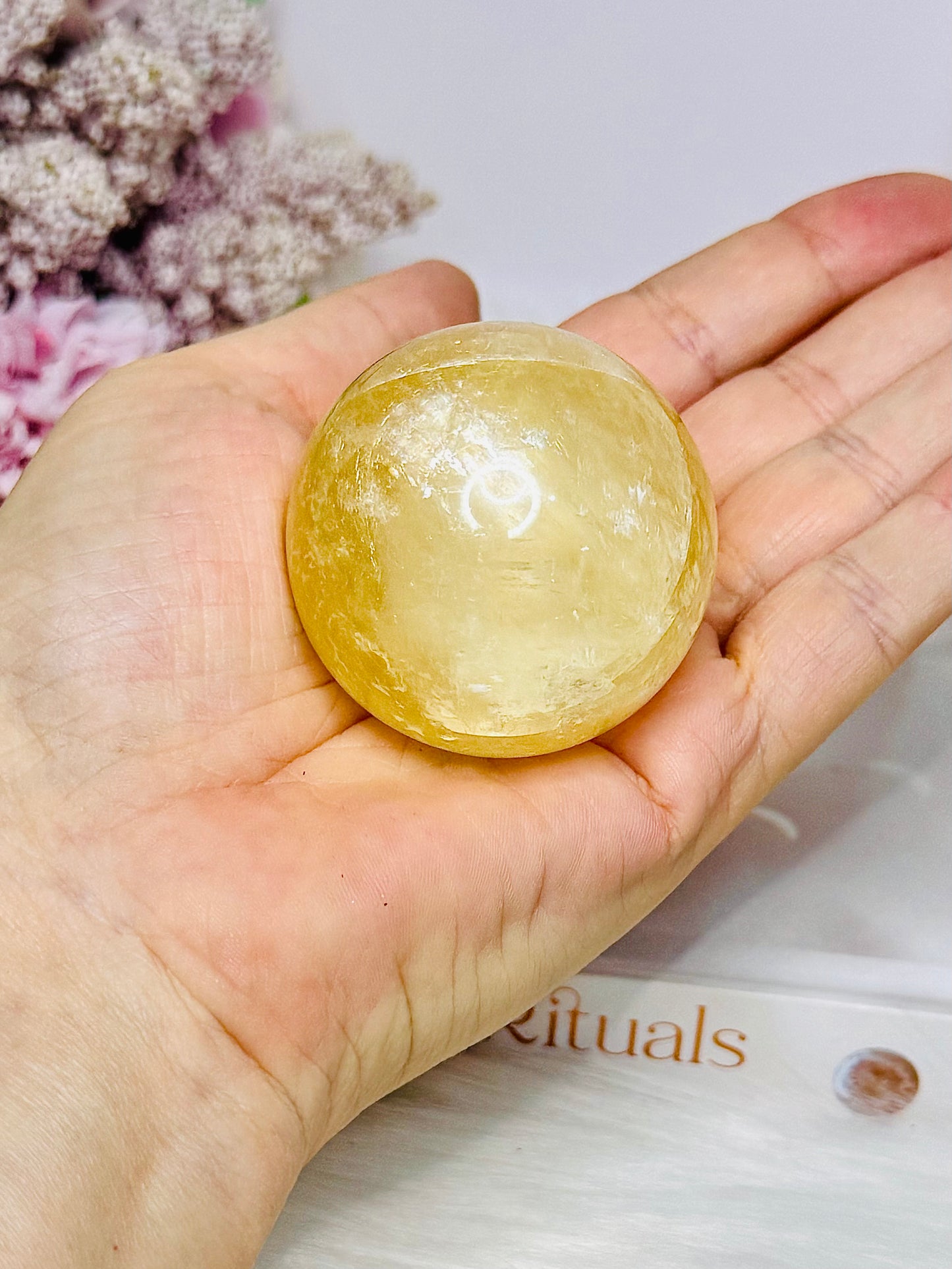 Honey Calcite Sphere on Stand 155g
