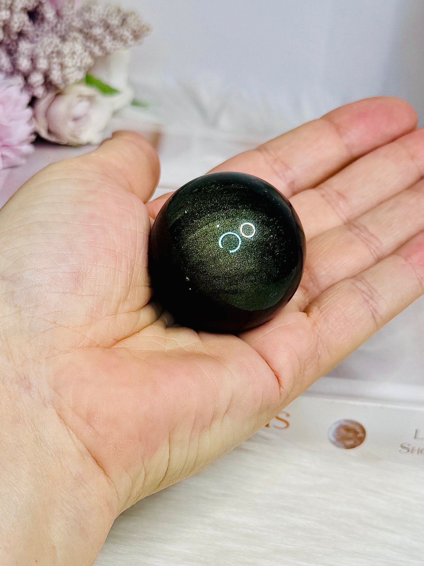 Gold Sheen Obsidian Sphere on Stand 81g