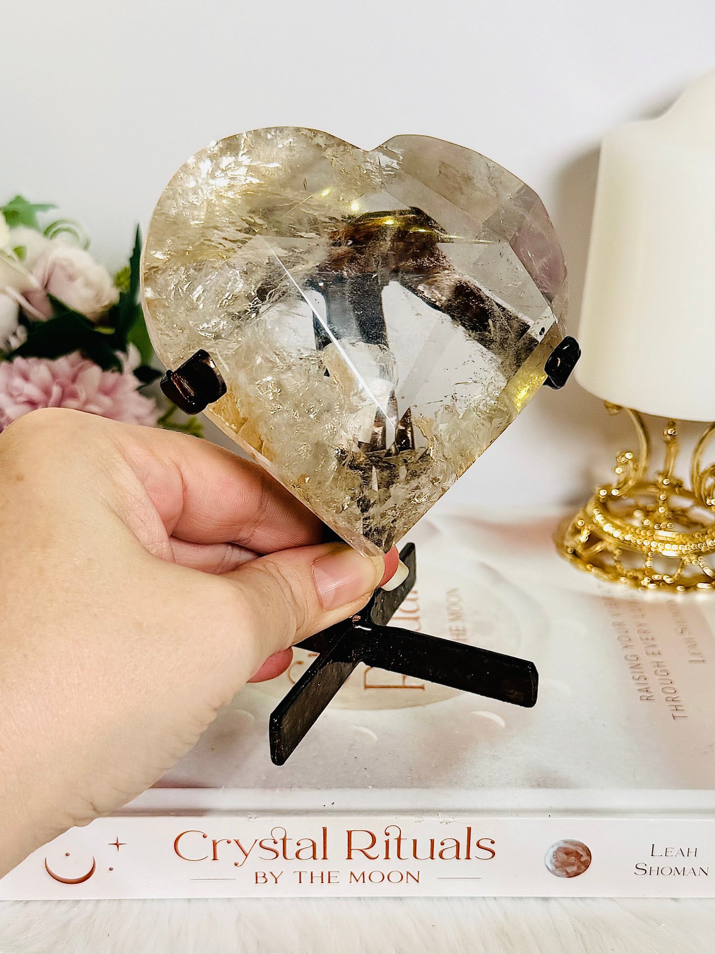 Fabulous Large AAA Grade Smokey Quartz Faceted Heart on Bronze Stand 13cm 486grams