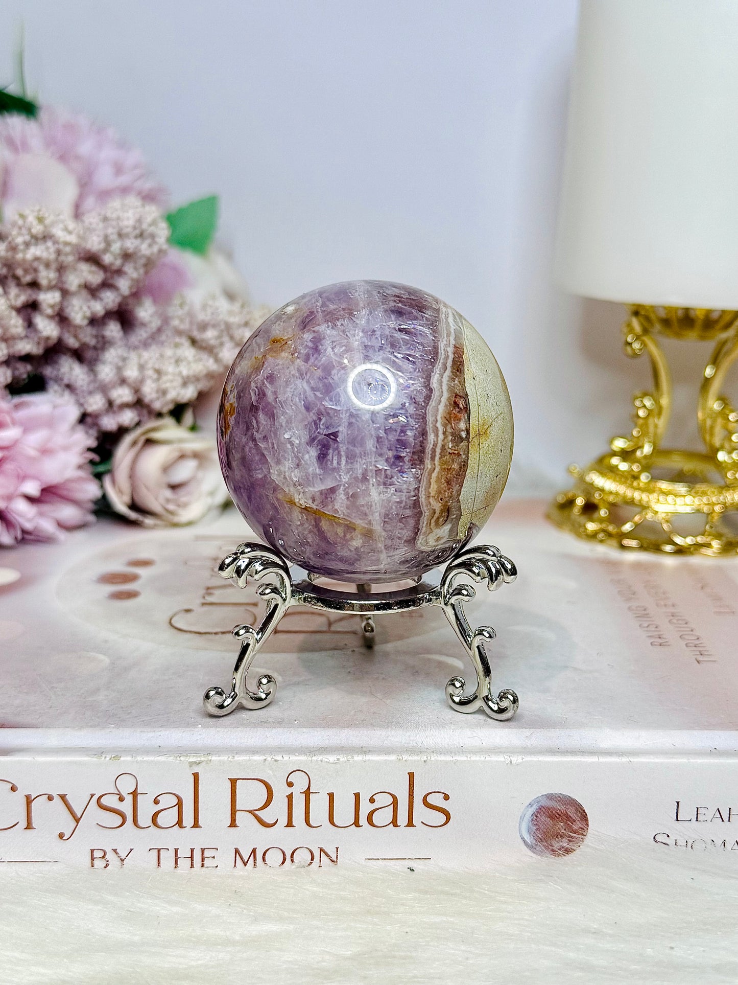 Amethyst X Agate Sphere 6.5cm On Stand