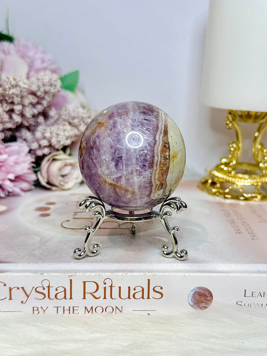 Amethyst X Agate Sphere 6.5cm On Stand
