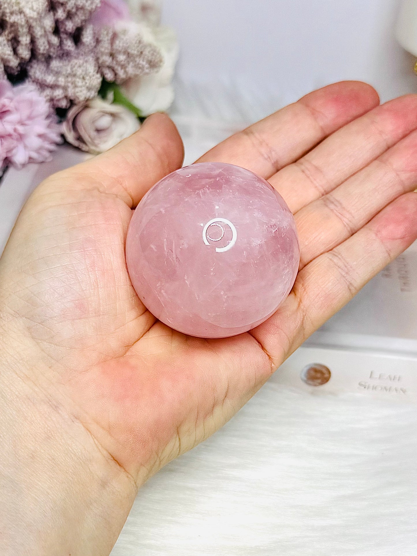 Rose Quartz Sphere with Rainbows on Stand 186g