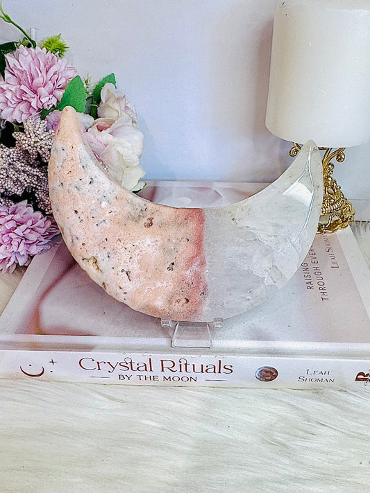 Pink Amethyst With Quartz Carved Moon 12.5cm