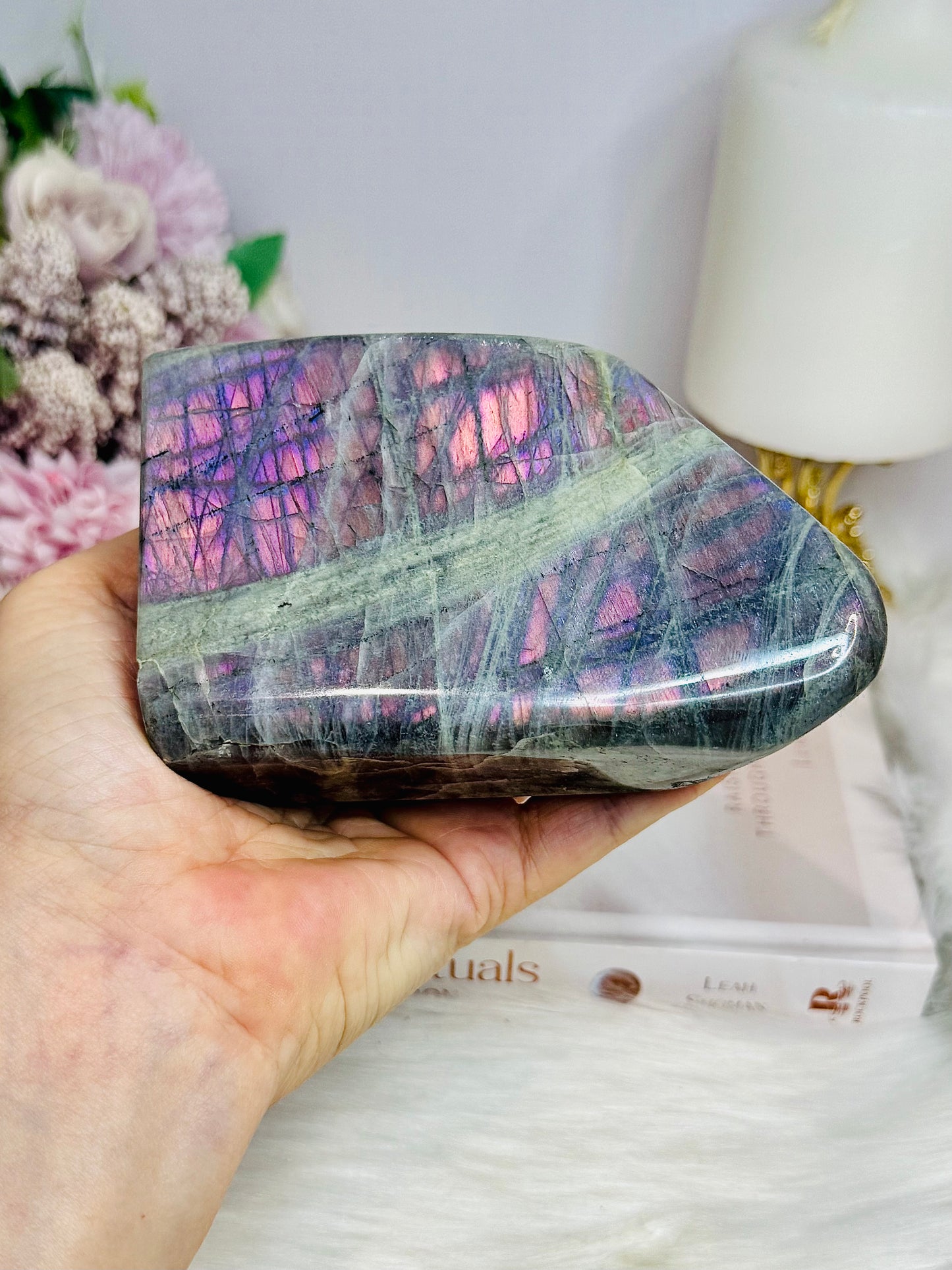 Natural Large Pink & Purple Flash Labradorite Freeform 11cm 610g